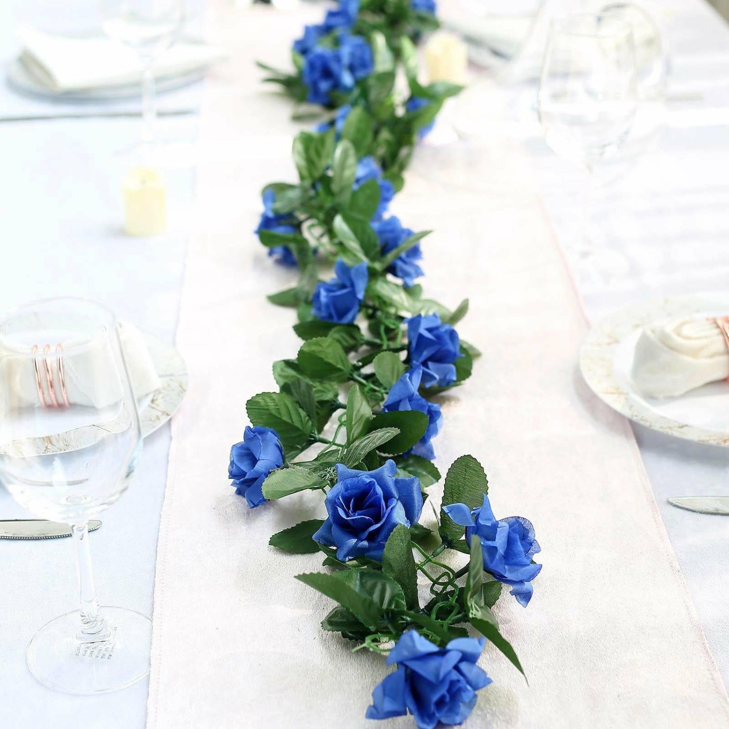 Floral Garlands | Royal Blue Artificial Silk Rose Garland UV Protected Flower Chain 6ft Floral Garlands Floral Garlands