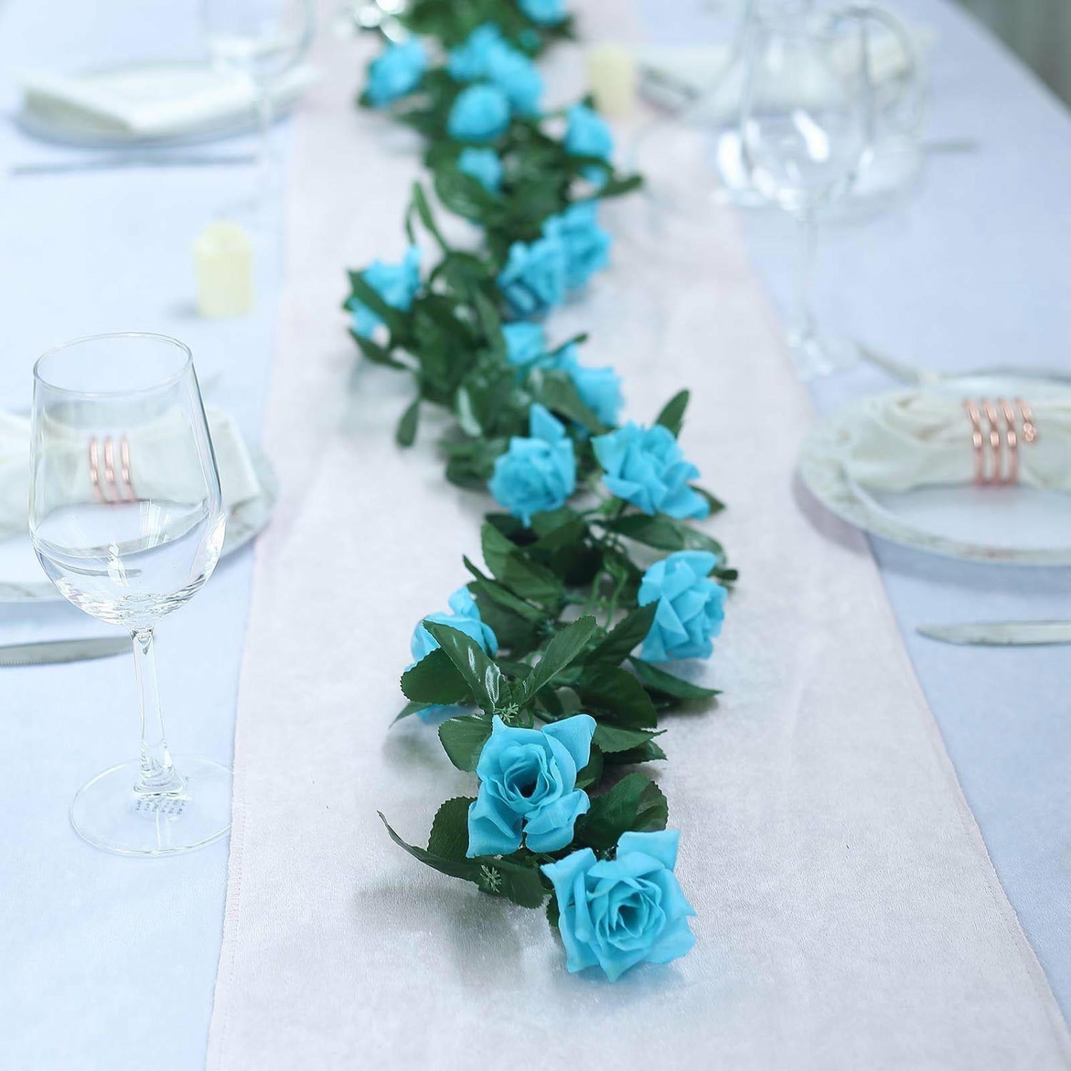 Floral Garlands | Turquoise Artificial Silk Rose Garland UV Protected Flower Chain 6ft Floral Garlands Floral Garlands