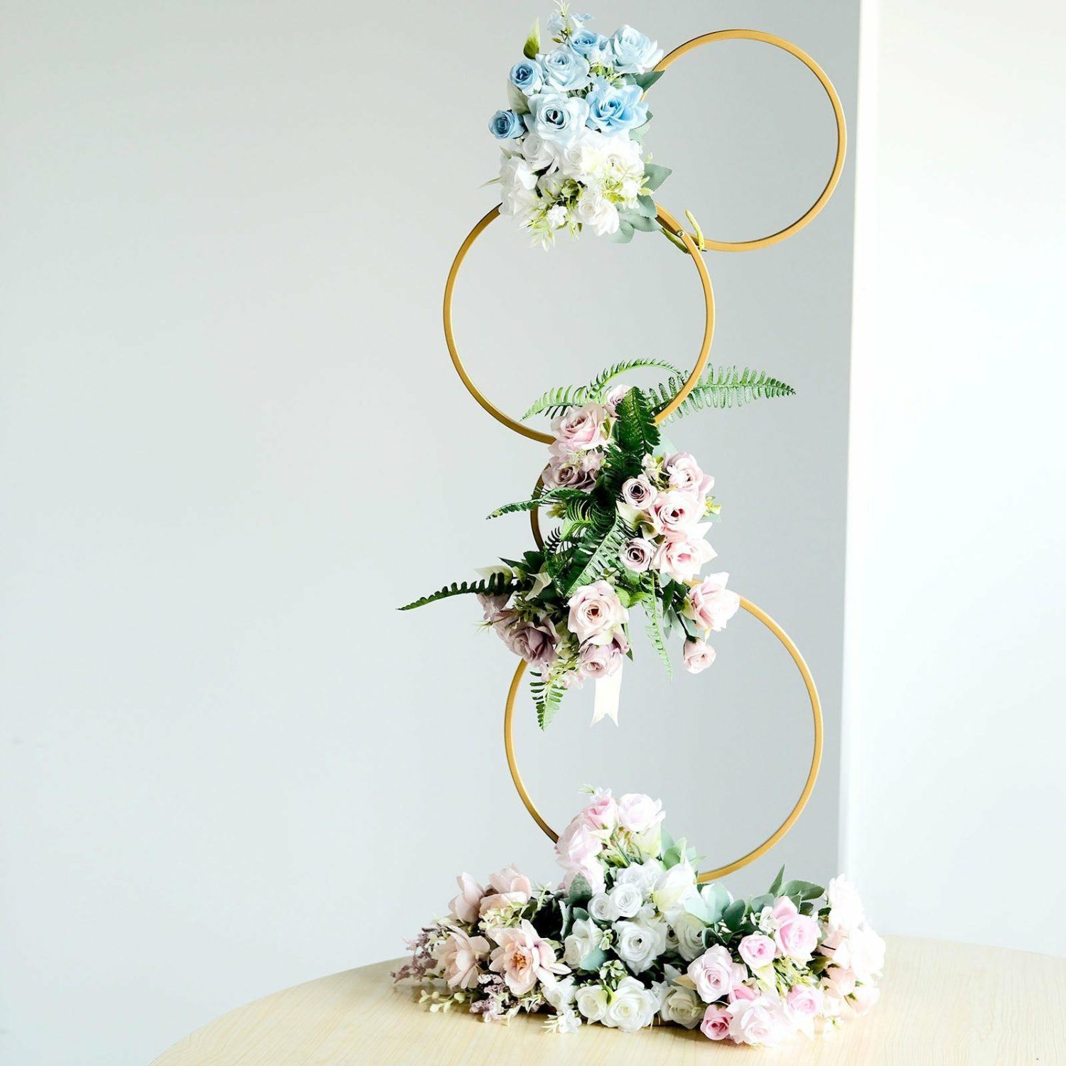 Floral Supplies | 4-Tier Gold Metal Hoop Pillar Flower Stand, Wreath Wedding Arch Table Centerpiece 3ft Floral Planter & Supplies Floral Supplies