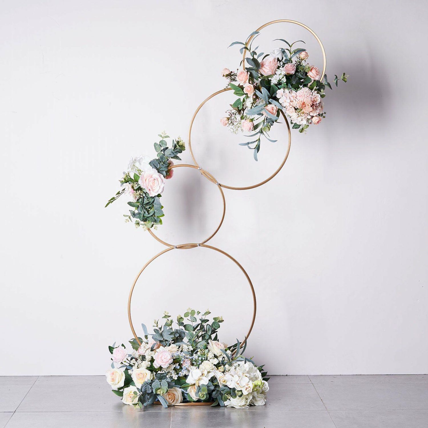 Floral Supplies | 4-Tiered Gold Hoop Pillar Flower Stand, Metal Wedding Arch Table Centerpiece – Hoop Wreath 5ft Floral Planter & Supplies Floral Supplies