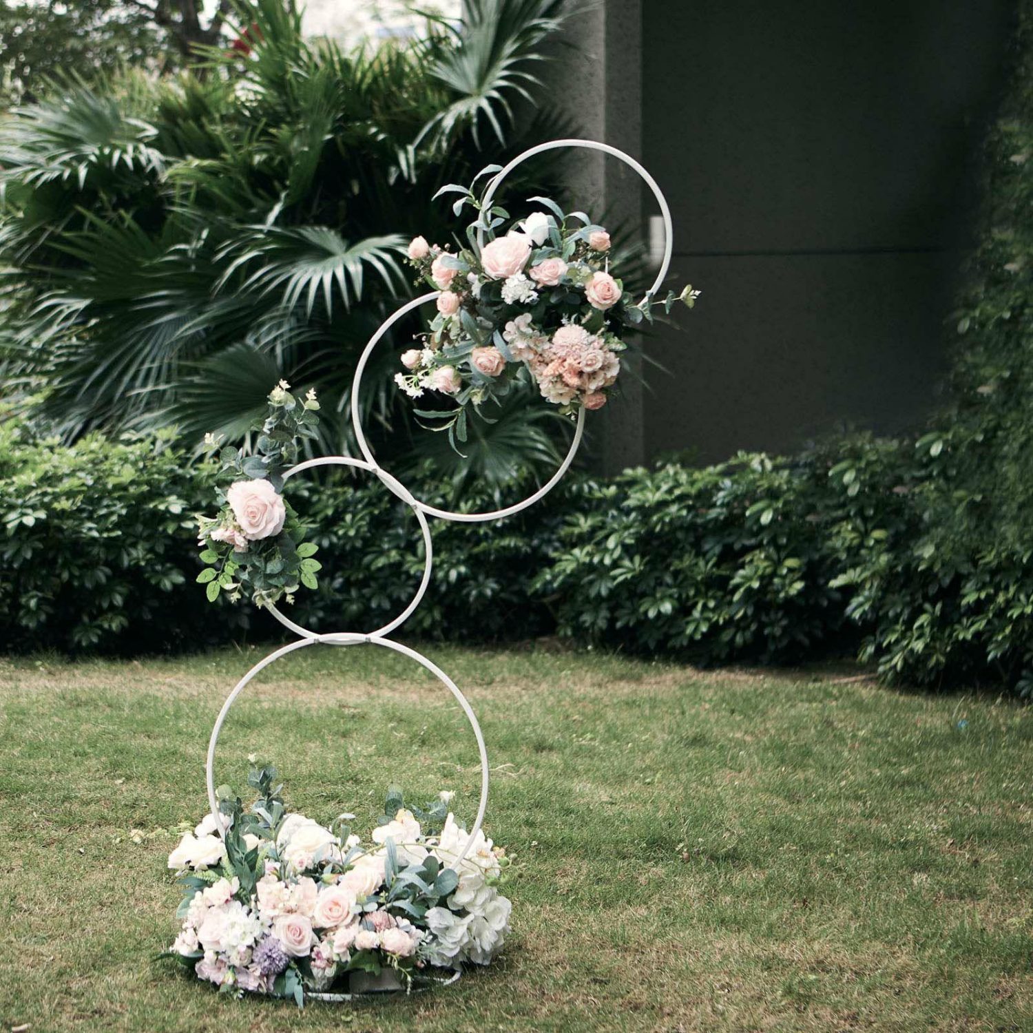 Floral Supplies | 4-Tiered White Hoop Pillar Flower Stand, Metal Wedding Arch Table Centerpiece – Hoop Wreath 5ft Floral Planter & Supplies Floral Supplies