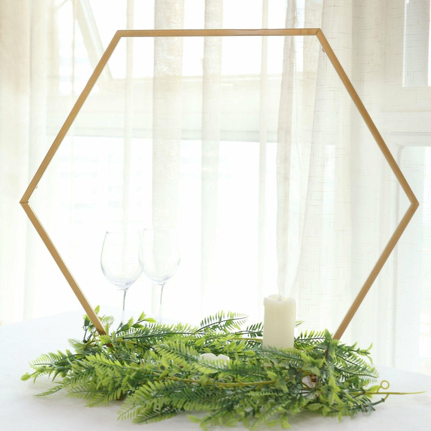 Floral Supplies | Gold Metal Hexagon Table Wedding Arch Centerpiece Stand, Geometric Self Standing Flower Balloon Frame 21″ Floral Planter & Supplies Floral Supplies