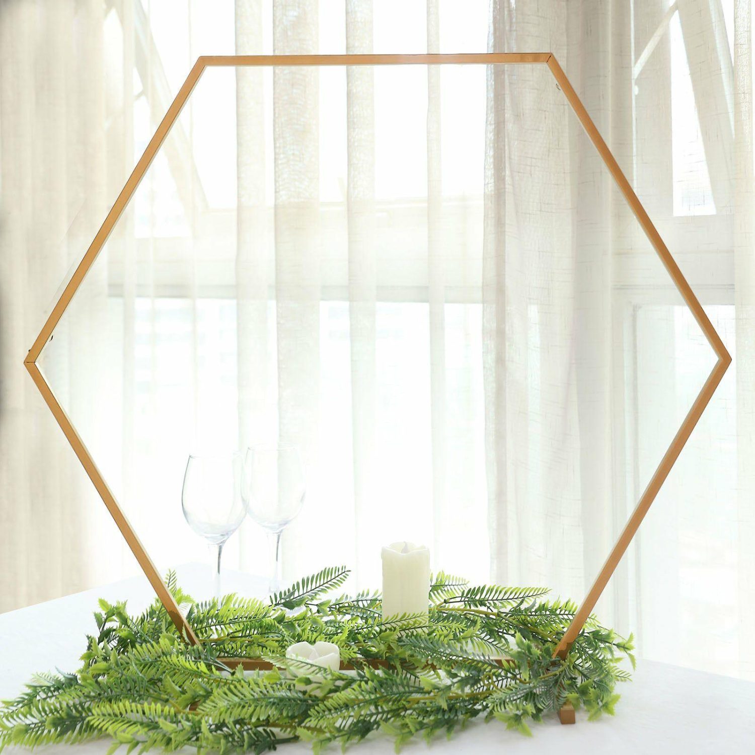 Floral Supplies | Gold Metal Hexagon Table Wedding Arch Centerpiece Stand, Geometric Self Standing Flower Balloon Frame 24″ Floral Planter & Supplies Floral Supplies