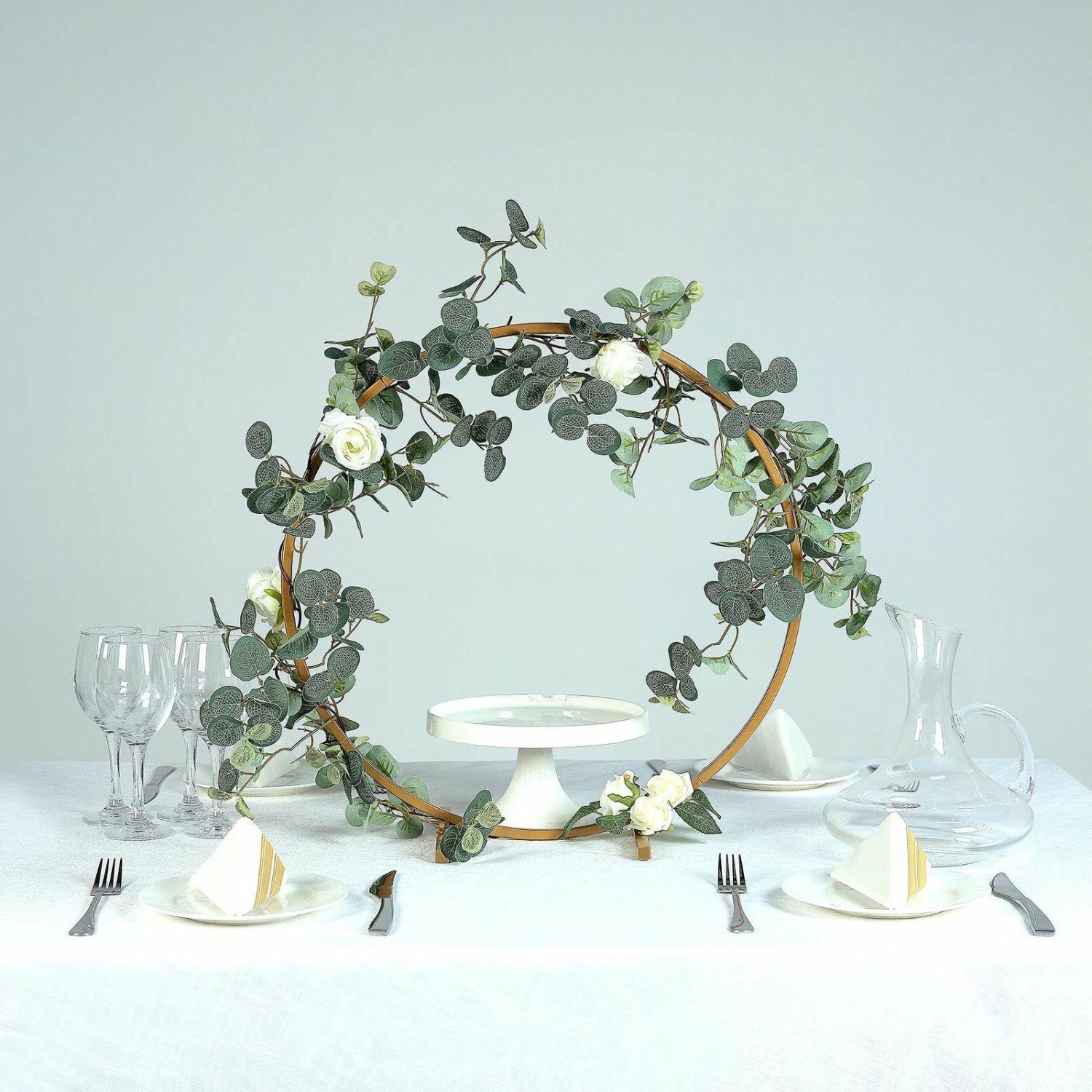 Floral Supplies | Gold Round Arch Wedding Centerpiece, Metal Hoop Wreath Tabletop Decor 20″ Floral Planter & Supplies Floral Supplies