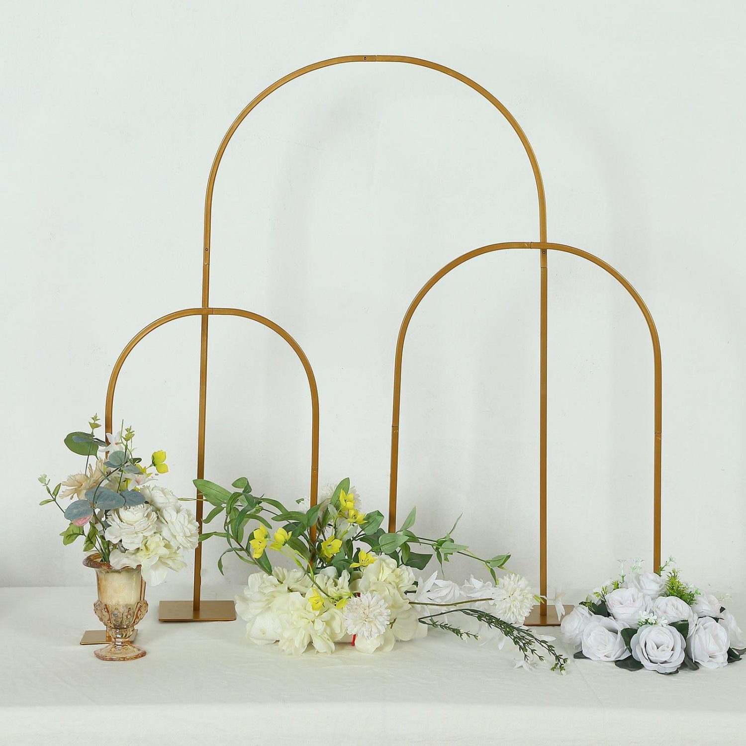 Floral Supplies | Set of 3 Gold Metal Wedding Cake Chiara Arch Table Centerpieces with Rounded Top, Flower Stand Frame with Detachable Base – 20″,23″,35″ Floral Planter & Supplies Floral Supplies