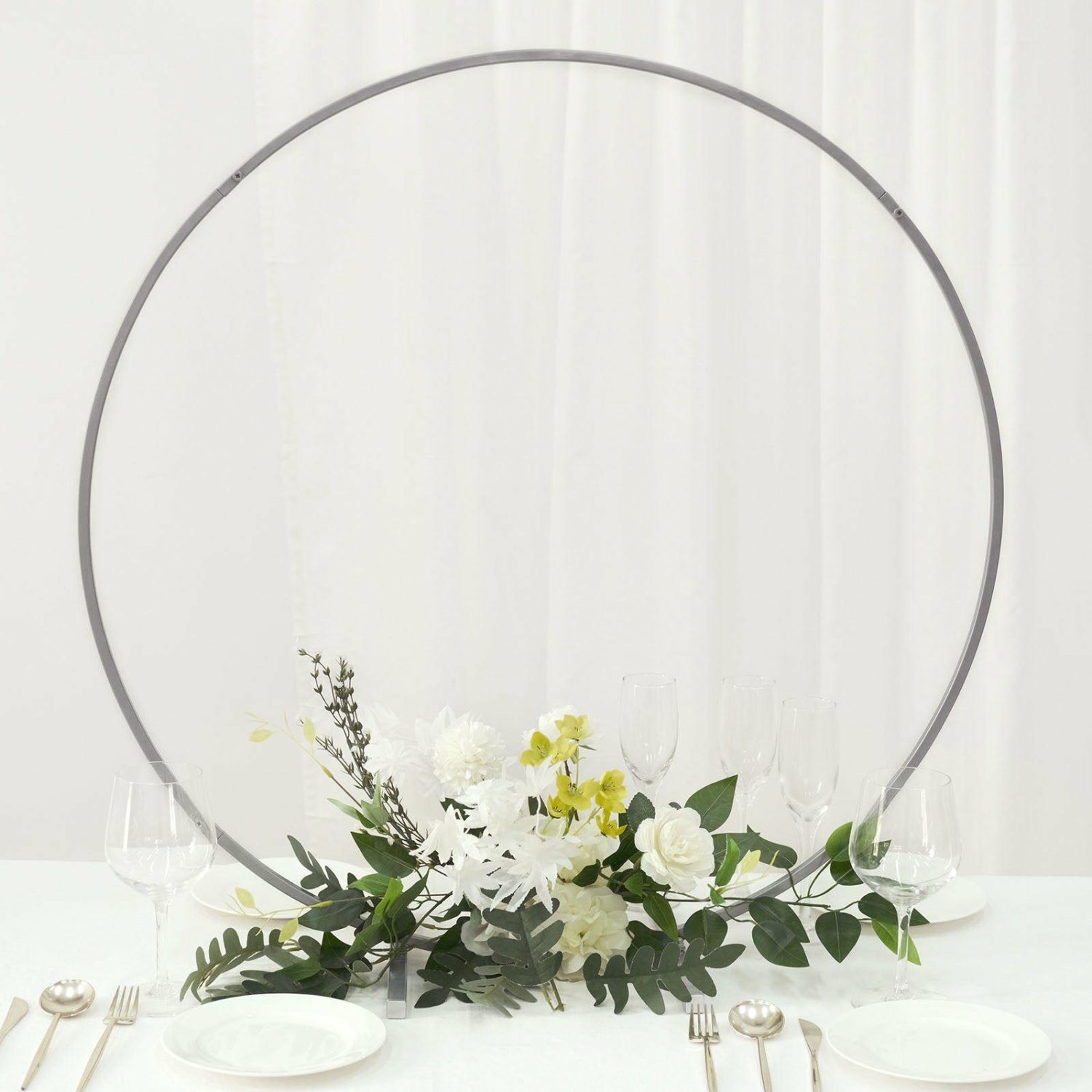 Floral Supplies | Silver Metal Round Hoop Wedding Centerpiece, Self Standing Table Floral Wreath Frame 32″ Floral Planter & Supplies Floral Supplies