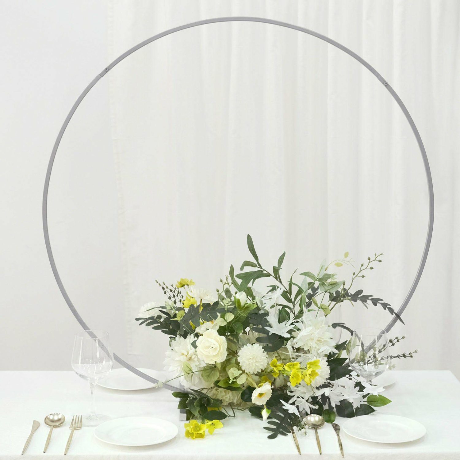 Floral Supplies | Silver Metal Round Hoop Wedding Centerpiece, Self Standing Table Floral Wreath Frame 36″ Floral Planter & Supplies Floral Supplies