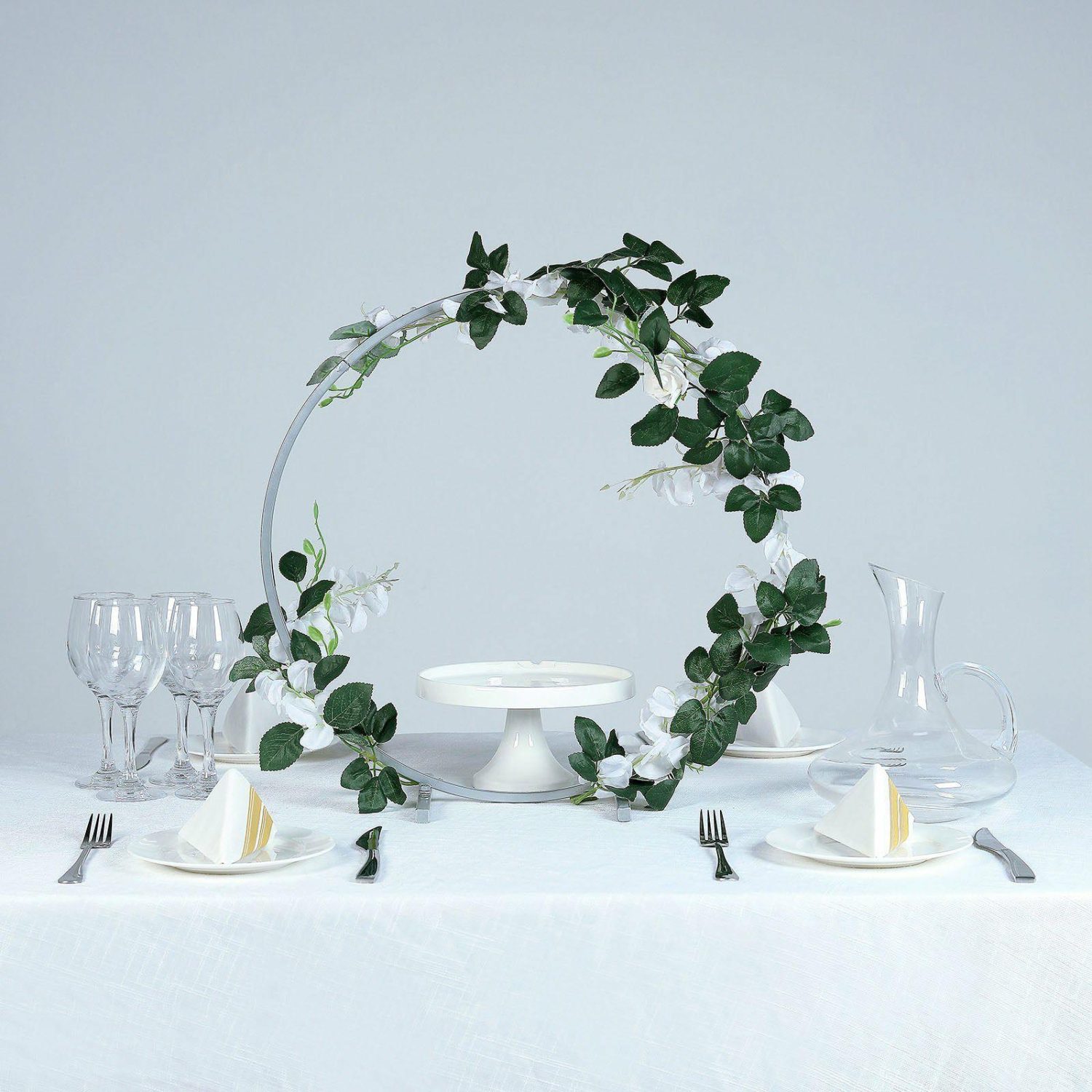 Floral Supplies | Silver Round Arch Wedding Centerpiece, Metal Hoop Wreath Tabletop Decor 20″ Floral Planter & Supplies Floral Supplies