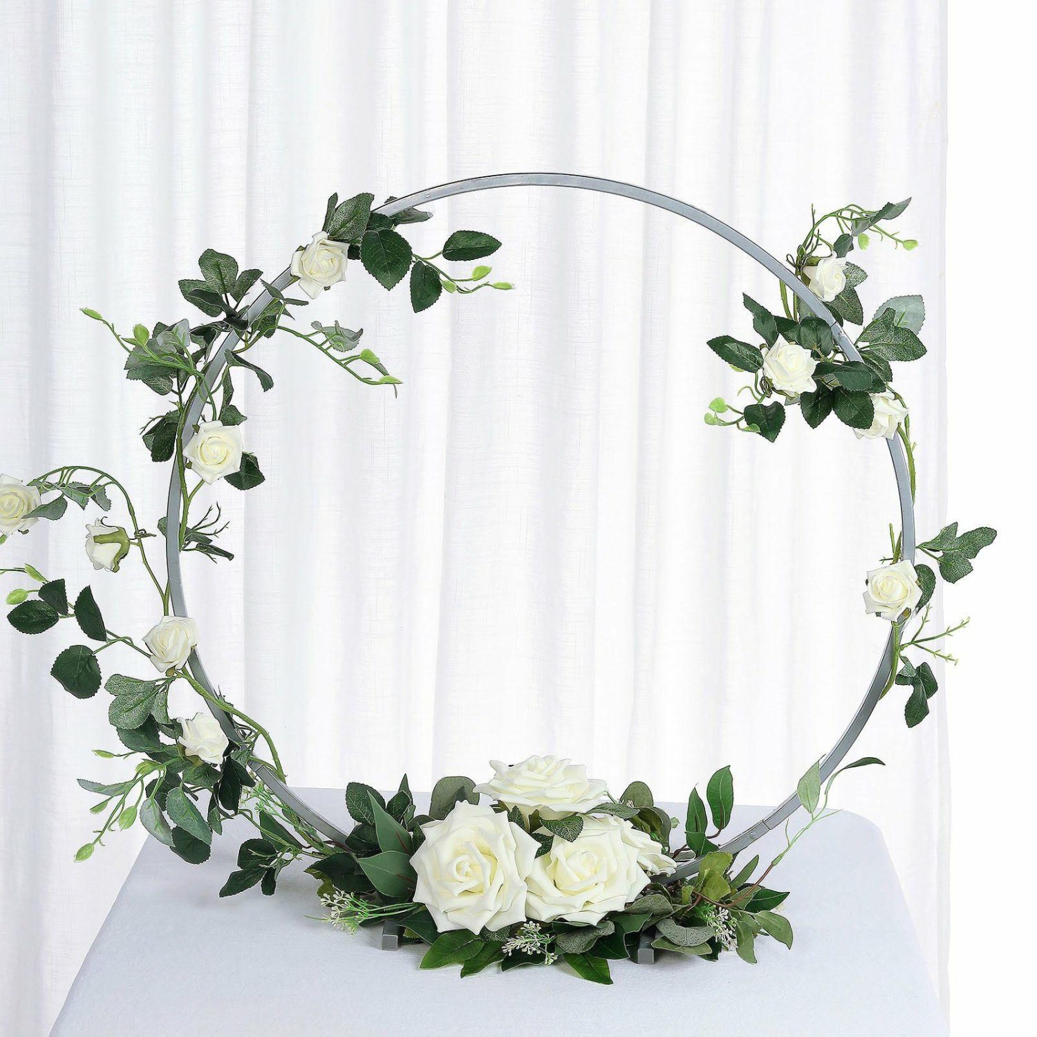 Floral Supplies | Silver Round Arch Wedding Centerpiece, Metal Hoop Wreath Tabletop Decor 24″ Floral Planter & Supplies Floral Supplies