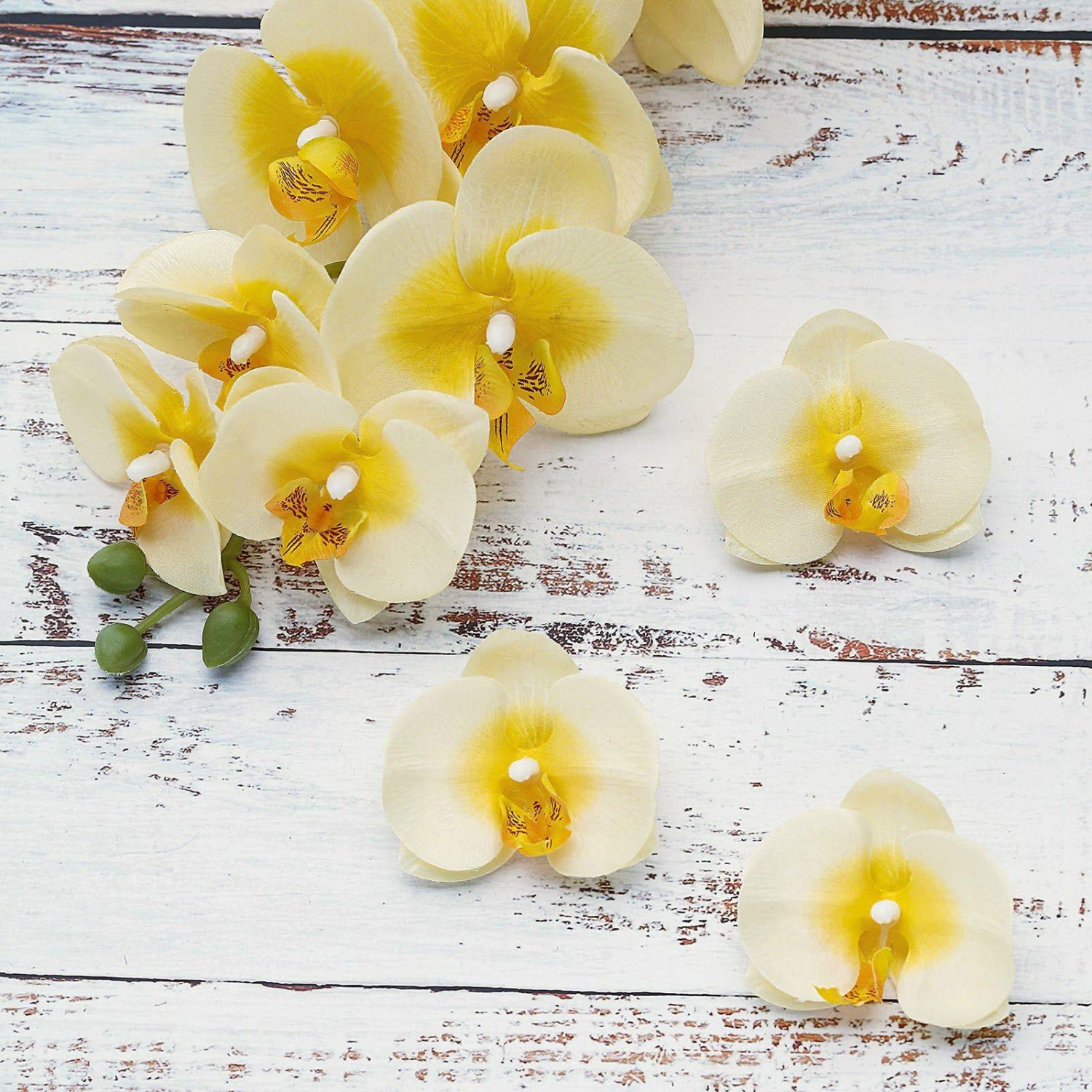 Flower Heads | 20 Flower Heads Yellow Artificial Silk Orchids DIY Crafts 4″ Accent Flowers Flower Heads