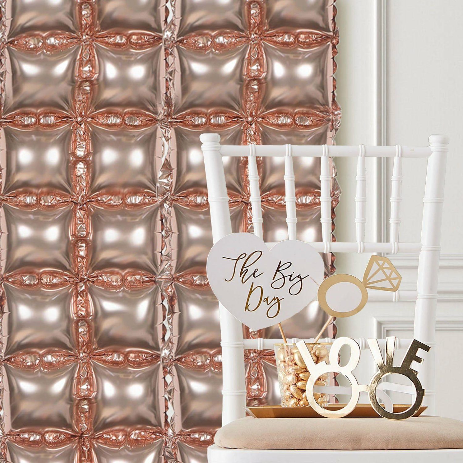 Foil Mylar & Vinyl Balloons | 10 Pack Metallic Rose Gold Double Row Mylar Foil Balloon Backdrop, Square Diamond Design Balloon Wall 43″x11″ Balloons Foil Mylar & Vinyl Balloons