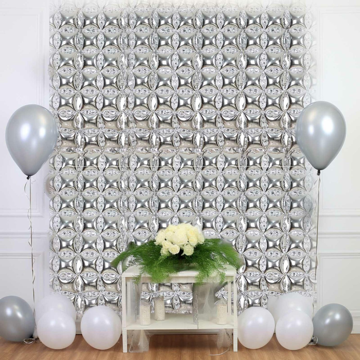 Foil Mylar & Vinyl Balloons | 10 Pack Metallic Silver Double Row Mylar Foil Balloon Backdrop, Square Diamond Design Balloon Wall 43″x11″ Balloons Foil Mylar & Vinyl Balloons