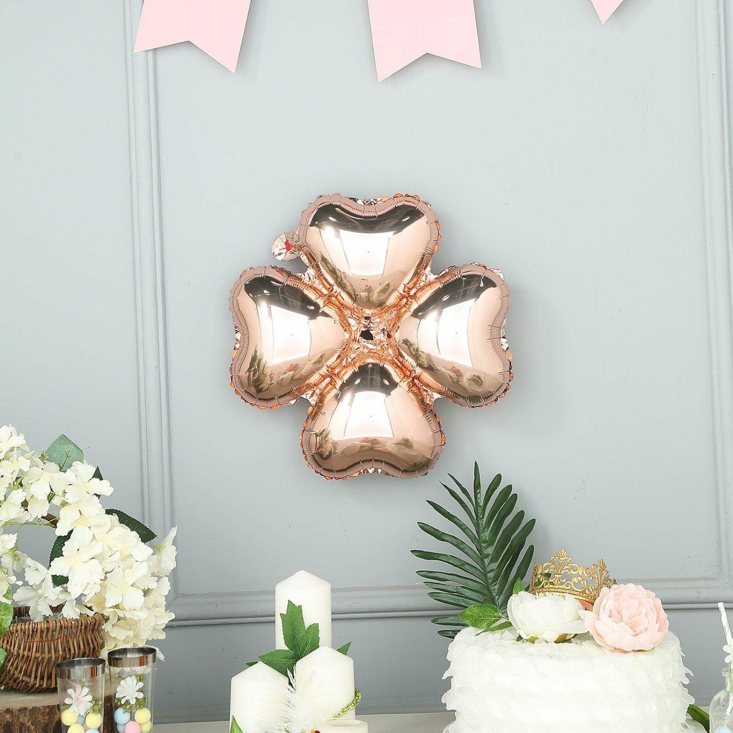 Foil Mylar & Vinyl Balloons | 10 Pack Rose Gold Four Leaf Clover Shaped Mylar Foil Balloons 15″ Balloons Blush/Rose gold