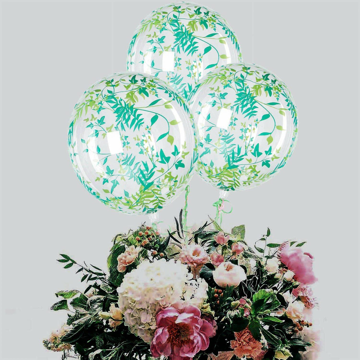 Foil Mylar & Vinyl Balloons | 2 Pack Clear/Green Leaf Print Bobo Bubble Balloons, Transparent PVC Balloons 20″ Balloons Clear/Green