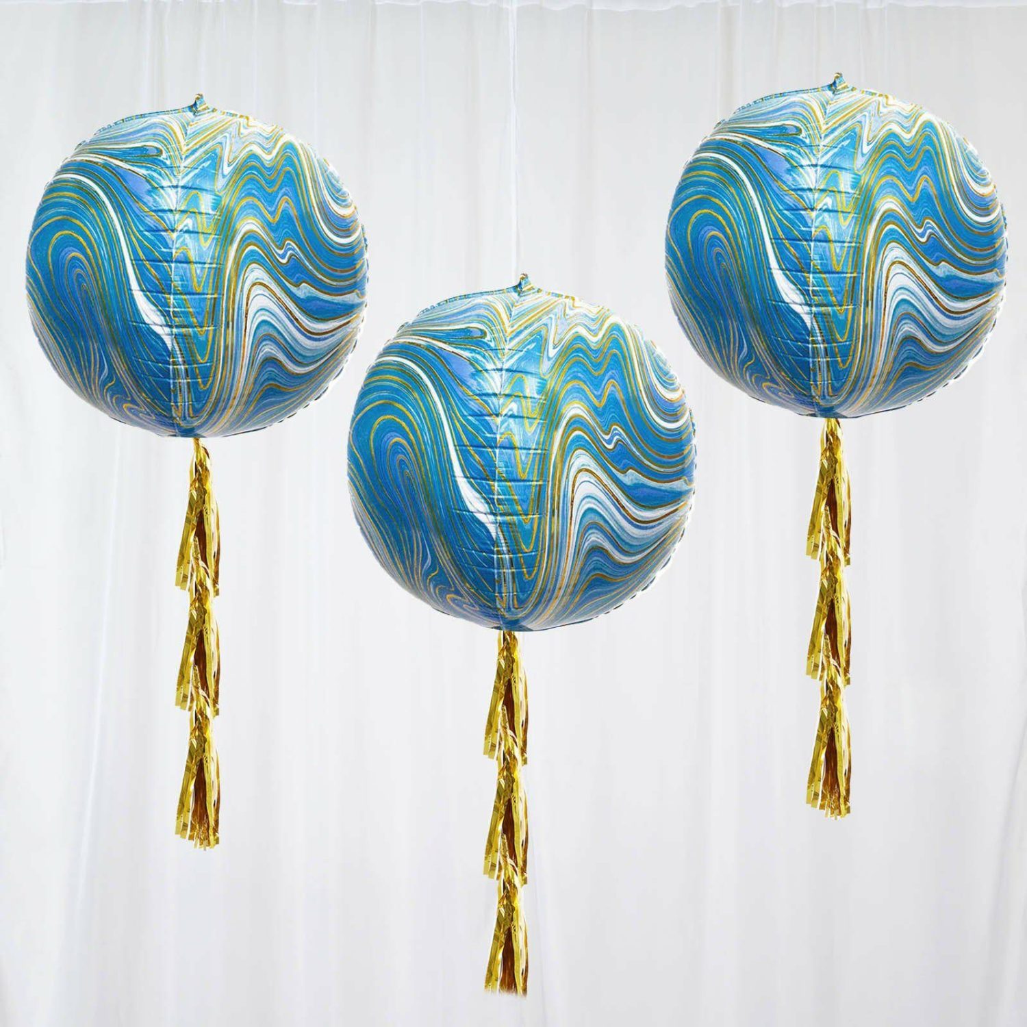 Foil Mylar & Vinyl Balloons | 3 Pack Blue/Gold Marble Sphere Foil Helium or Air Balloons 13″ 4D Balloons Foil Mylar & Vinyl Balloons