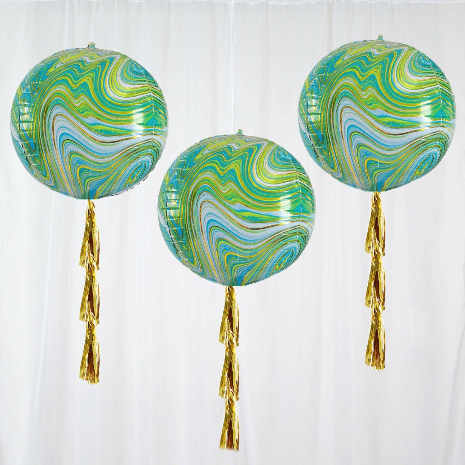 Foil Mylar & Vinyl Balloons | 3 Pack Green/Gold Marble Orbz Foil Balloons, 4D Sphere Mylar Balloons 13″ Balloons Foil Mylar & Vinyl Balloons