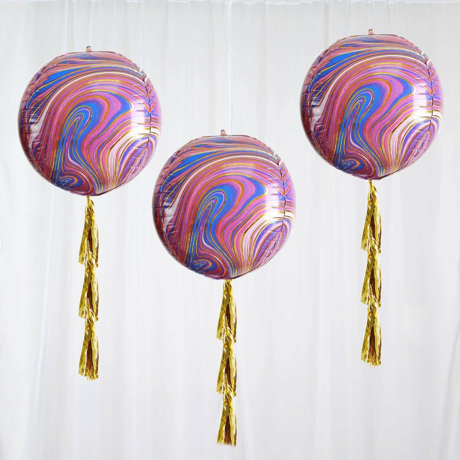 Foil Mylar & Vinyl Balloons | 3 Pack Purple/Gold Marble Orbz Foil Balloons, 4D Sphere Mylar Balloons 13″ Balloons Foil Mylar & Vinyl Balloons