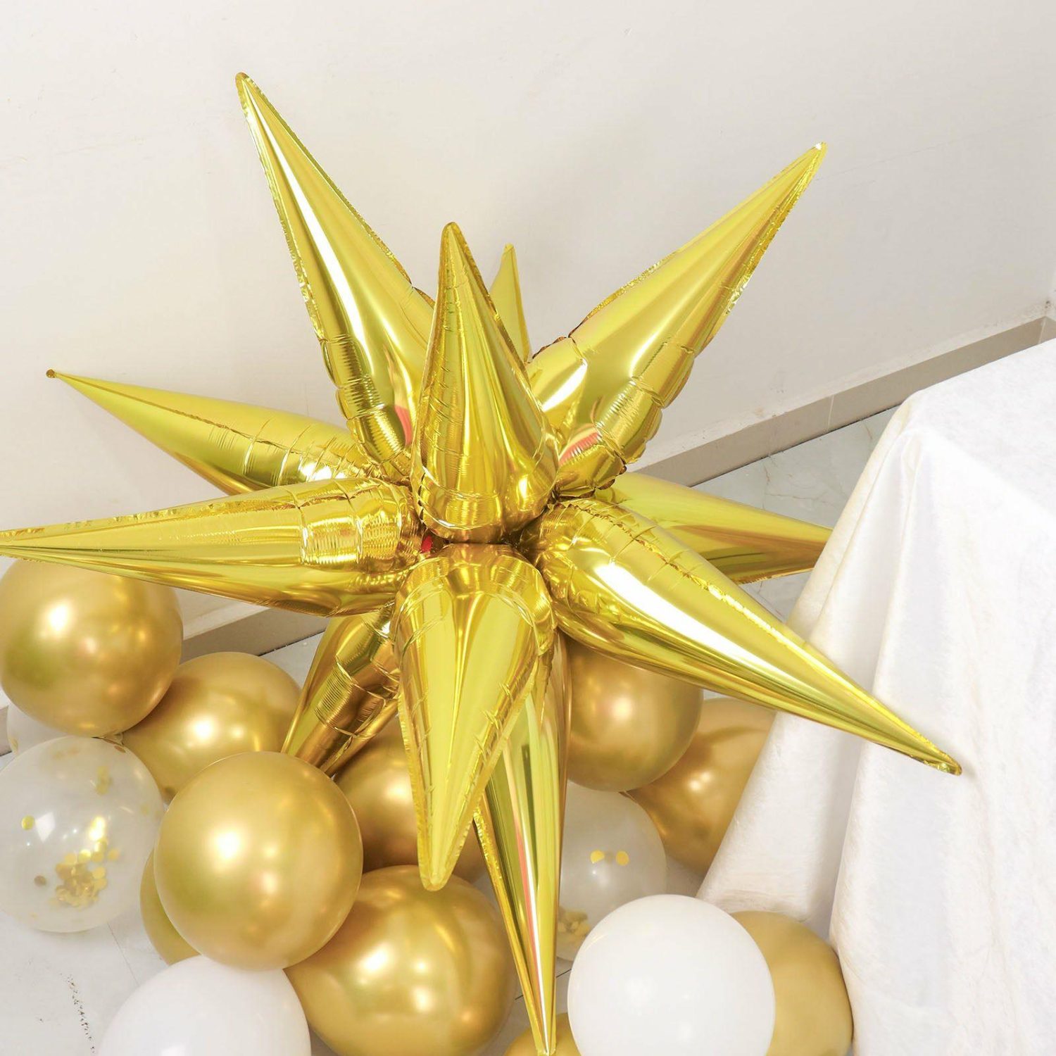 Foil Mylar & Vinyl Balloons | 36 Pack Metallic Gold DIY Mylar Foil Starburst Cone Balloons, 3D Explosion Star Party Balloons Kit – Customizable Balloons Foil Mylar & Vinyl Balloons