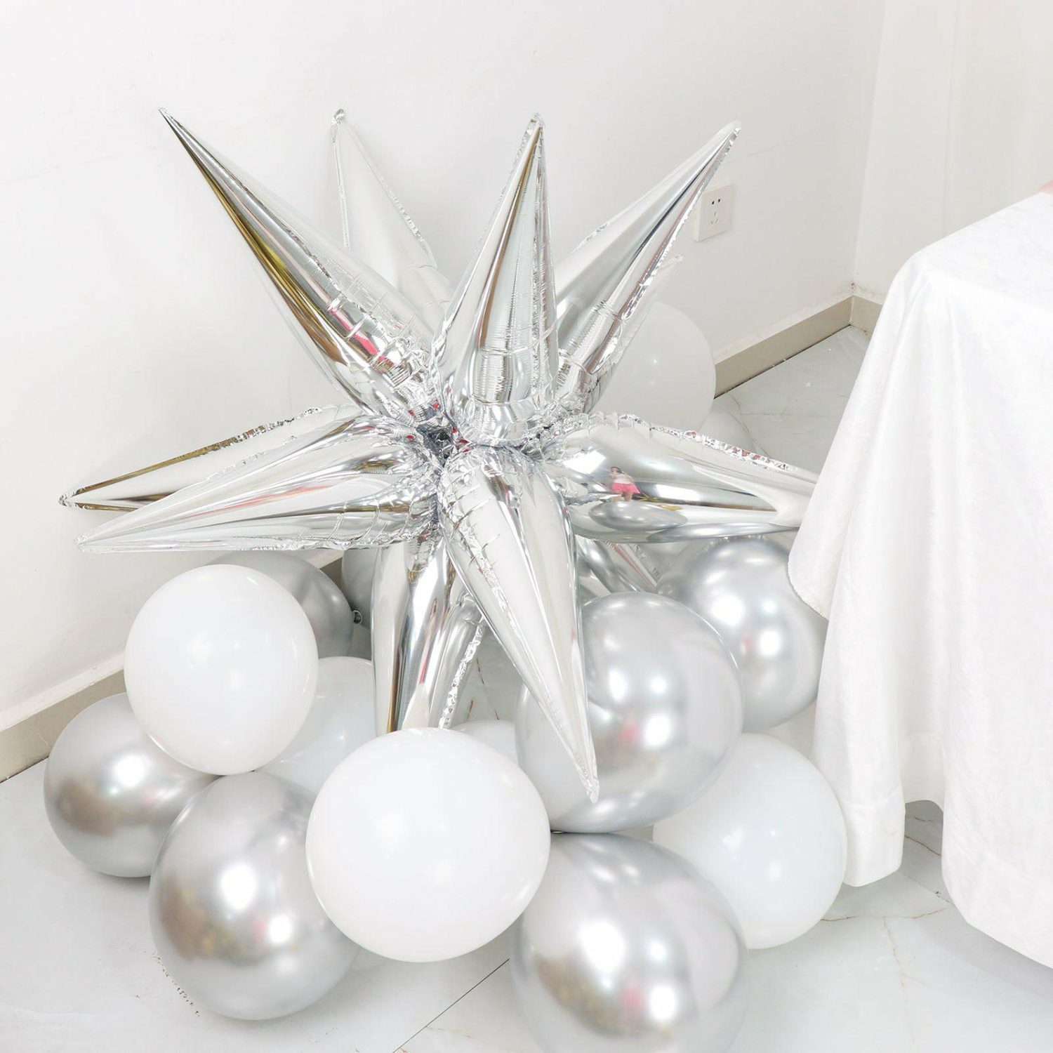 Foil Mylar & Vinyl Balloons | 36 Pack Metallic Silver DIY Mylar Foil Starburst Cone Balloons, 3D Explosion Star Party Balloons Kit – Customizable Balloons Foil Mylar & Vinyl Balloons