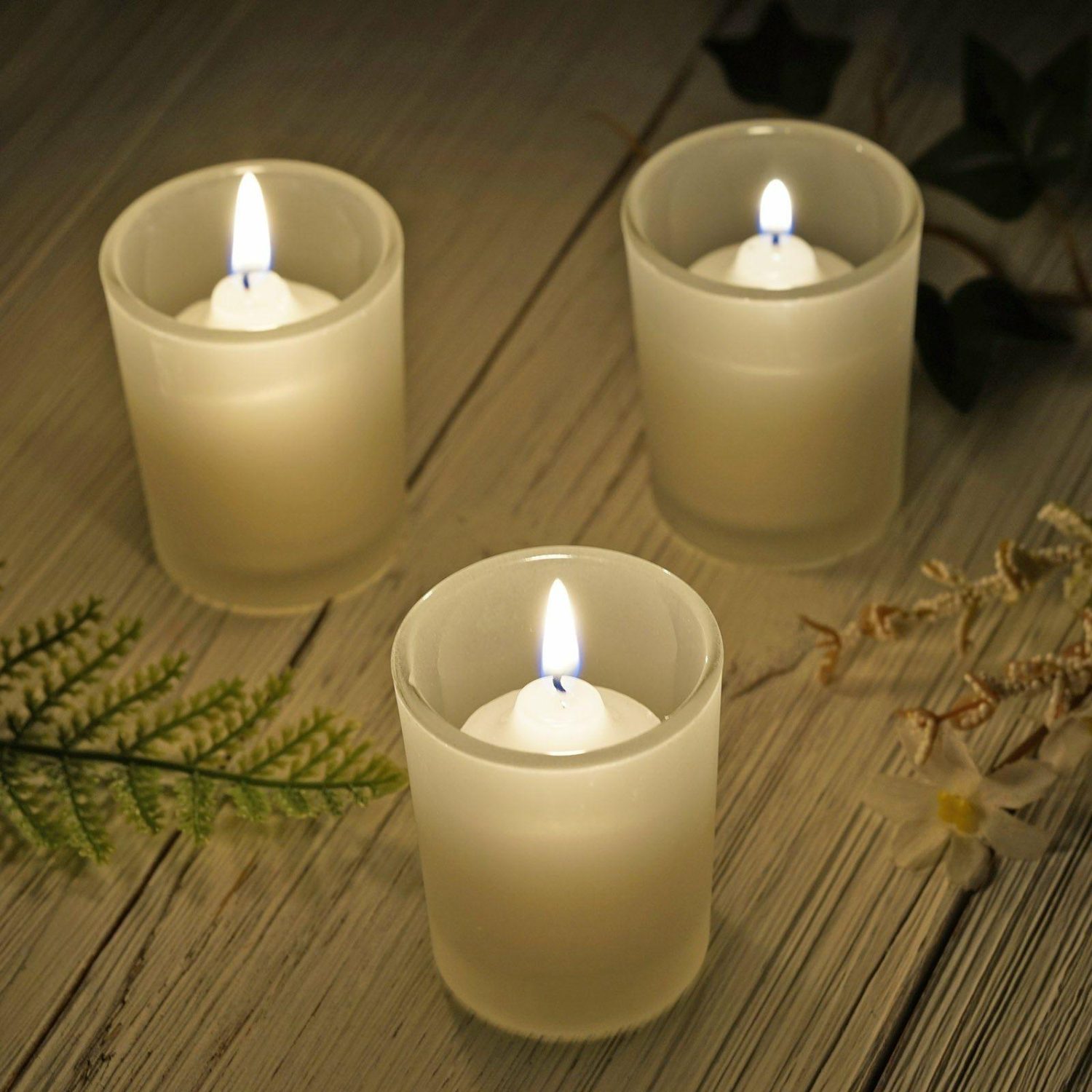 Glass Candle Holders | 12 Pack Frosted Glass Votive Candle Holder Set Tealight Holders 2.5″ Candelabra Frosted