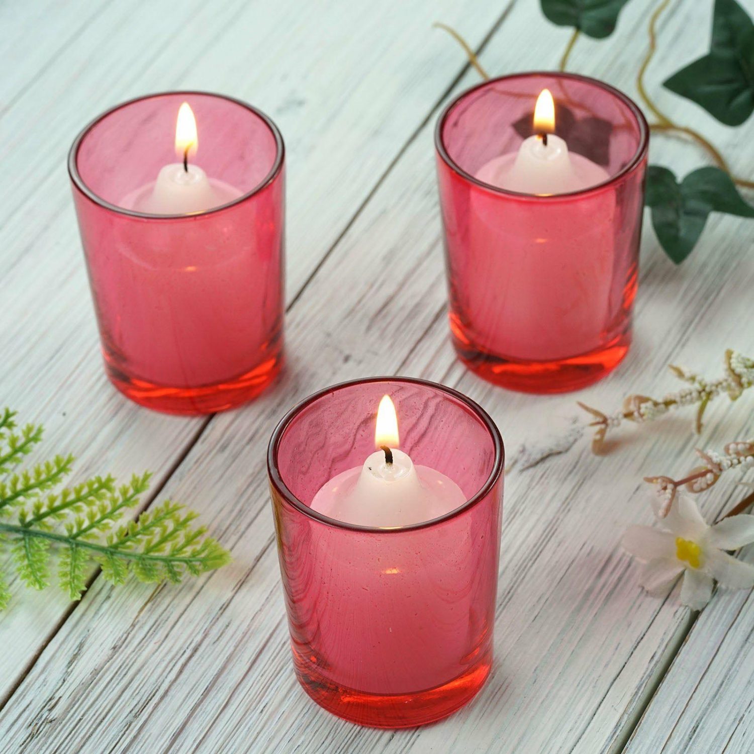 Glass Candle Holders | 12 Pack Red Glass Votive Candle Holder Set, Tealight Holders 2.5″ Candelabra Glass Candle Holders