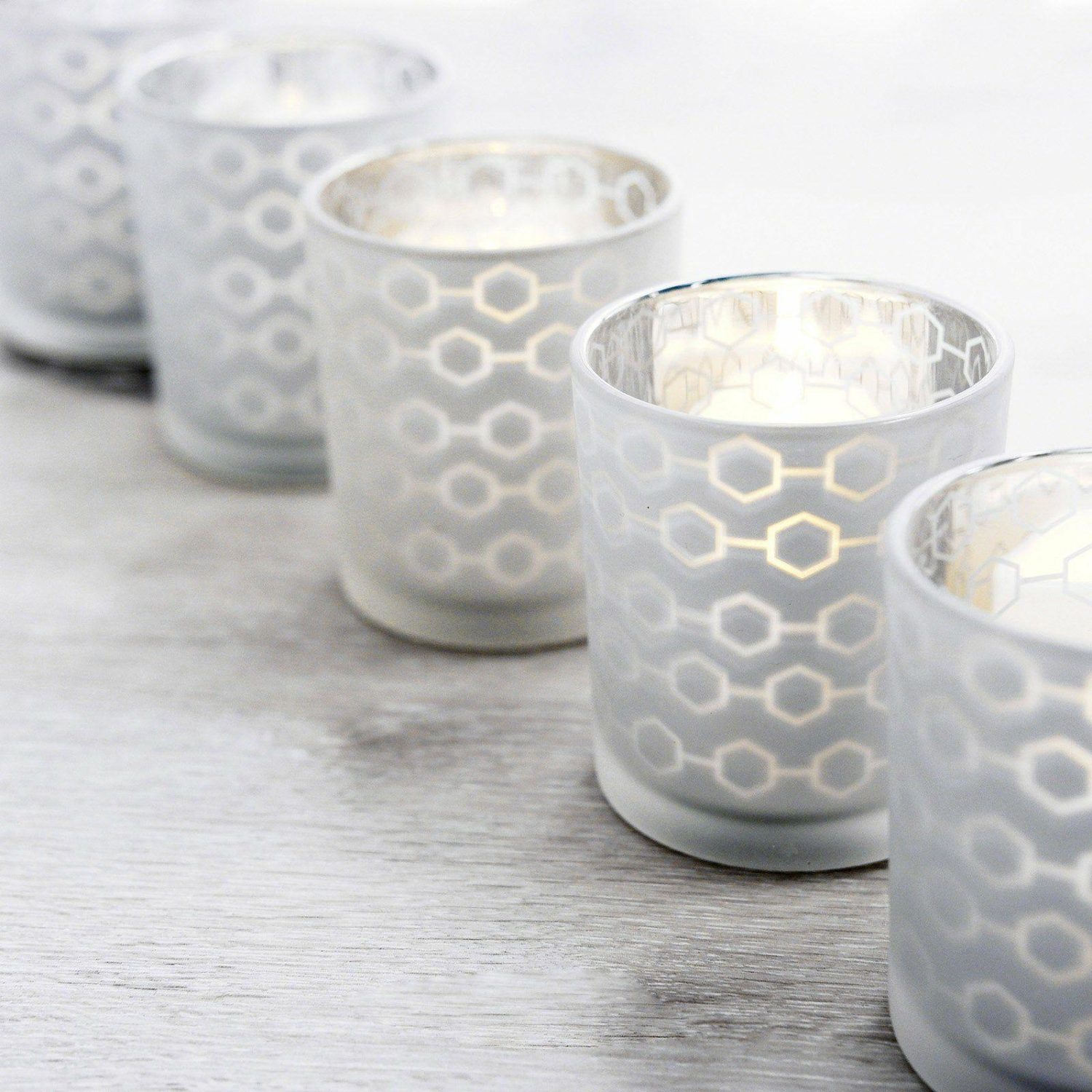 Glass Candle Holders | 6 Pack Frosted Mercury Glass Candle Holders, Votive Candle Containers – Honeycomb Design 3″ Candelabra Frosted