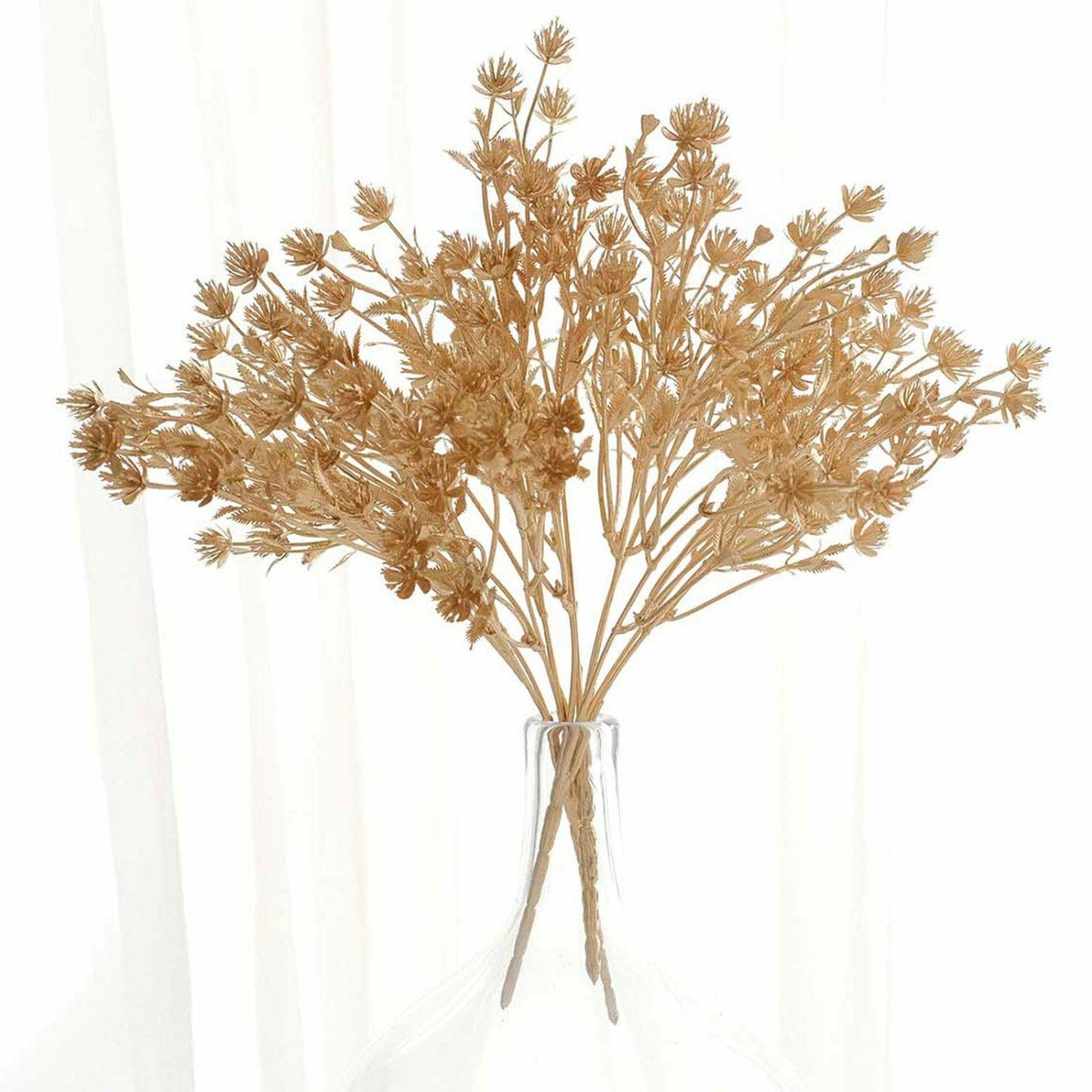 Golden Sprays | 4 Pack Metallic Gold Artificial Baby’s Breath Flower Bouquet, Decorative Gypsophila Floral Bushes Sprays – 13″ Artificial Plants Baby's Breath Bushes