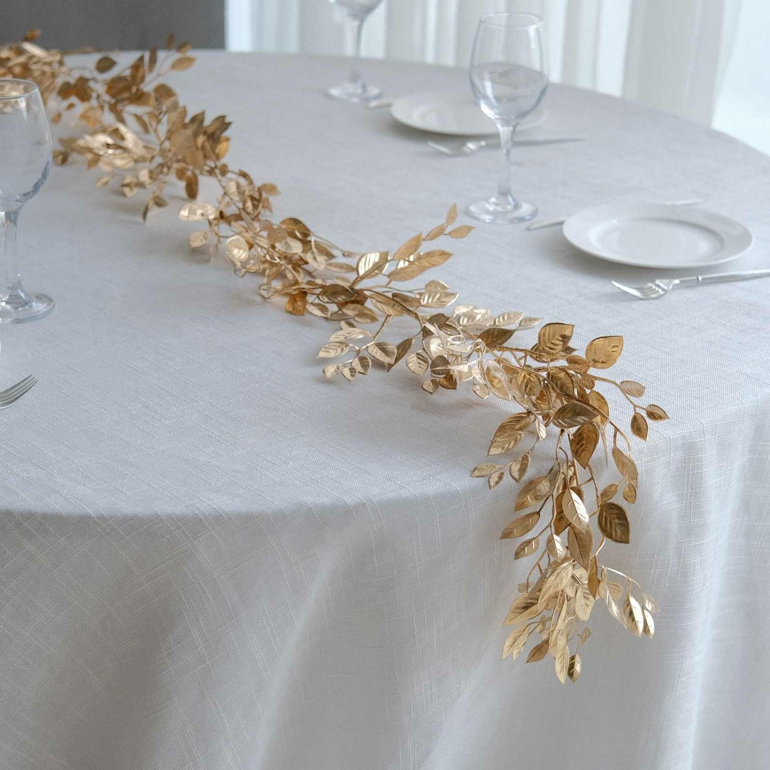 Golden Sprays | Metallic Gold Magnolia Leaf Table Garland, DIY Craft Hanging Vine Wreath – 6ft Artificial Plants Golden Sprays