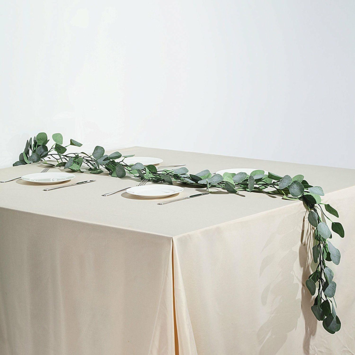 Greenery Vines | Frosted Green Artificial Silk Eucalyptus Leaf Garland Vine 6.5ft Flower Garlands Eucalyptus Leaves