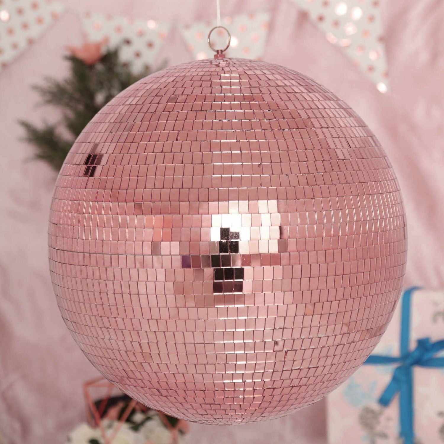 Hanging Lights & Chandelier | Large Rose Gold Foam Disco Mirror Ball With Hanging Swivel Ring, Holiday Party Decor 16″ Hanging Decors Hanging Lights & Chandelier