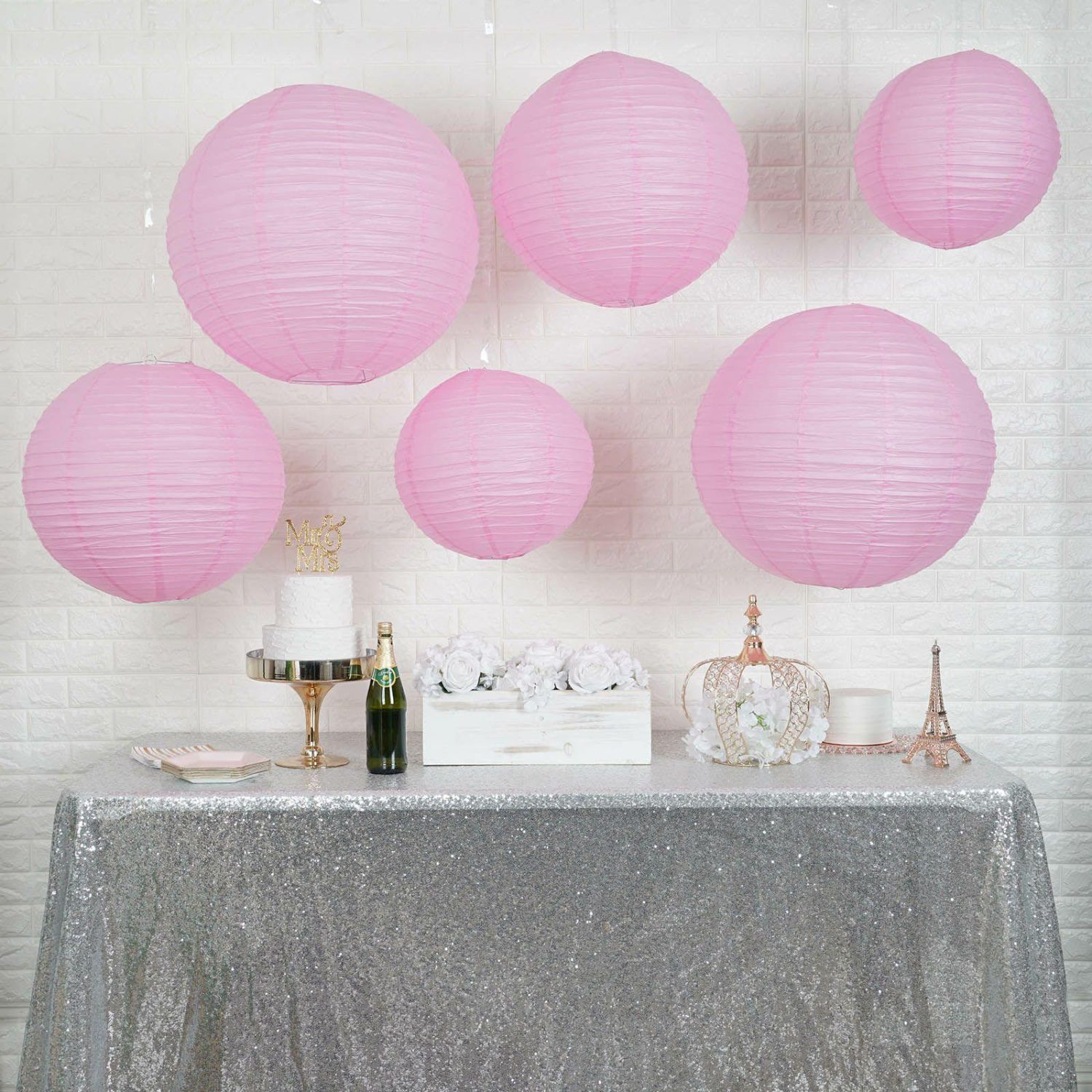 Hanging Lights & Chandelier | Set of 6 Pink Hanging Paper Lanterns, Chinese Sky Lanterns, Assorted Sizes 16″, 20″, 24″ Hanging Decors Hanging Lights & Chandelier