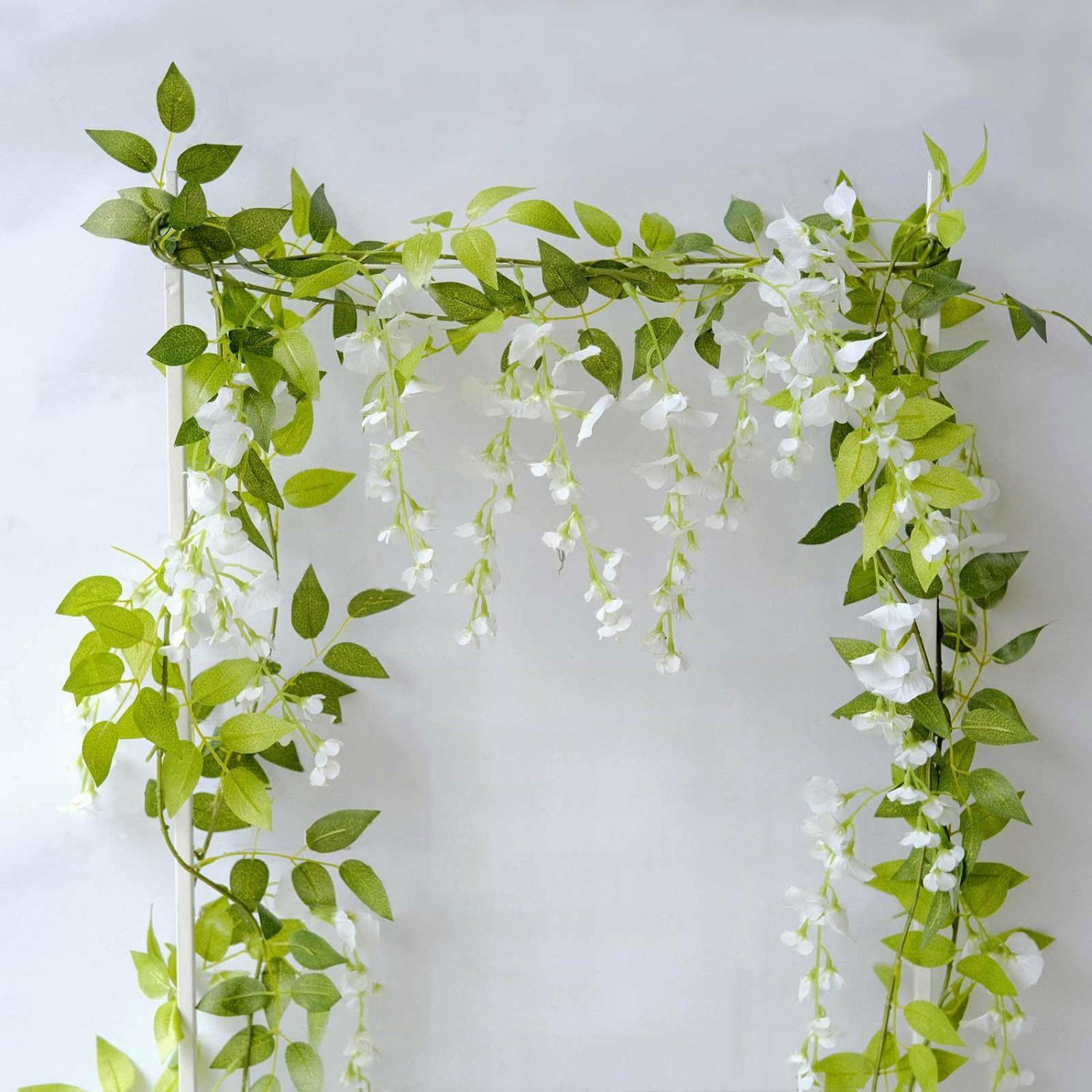 Hanging Plants | 2 Pack White Silk Wisteria Flower Garland Hanging Vines, Artificial Floral Garland Wedding Arch Decor – 6ft Flower Garlands Hanging Plants