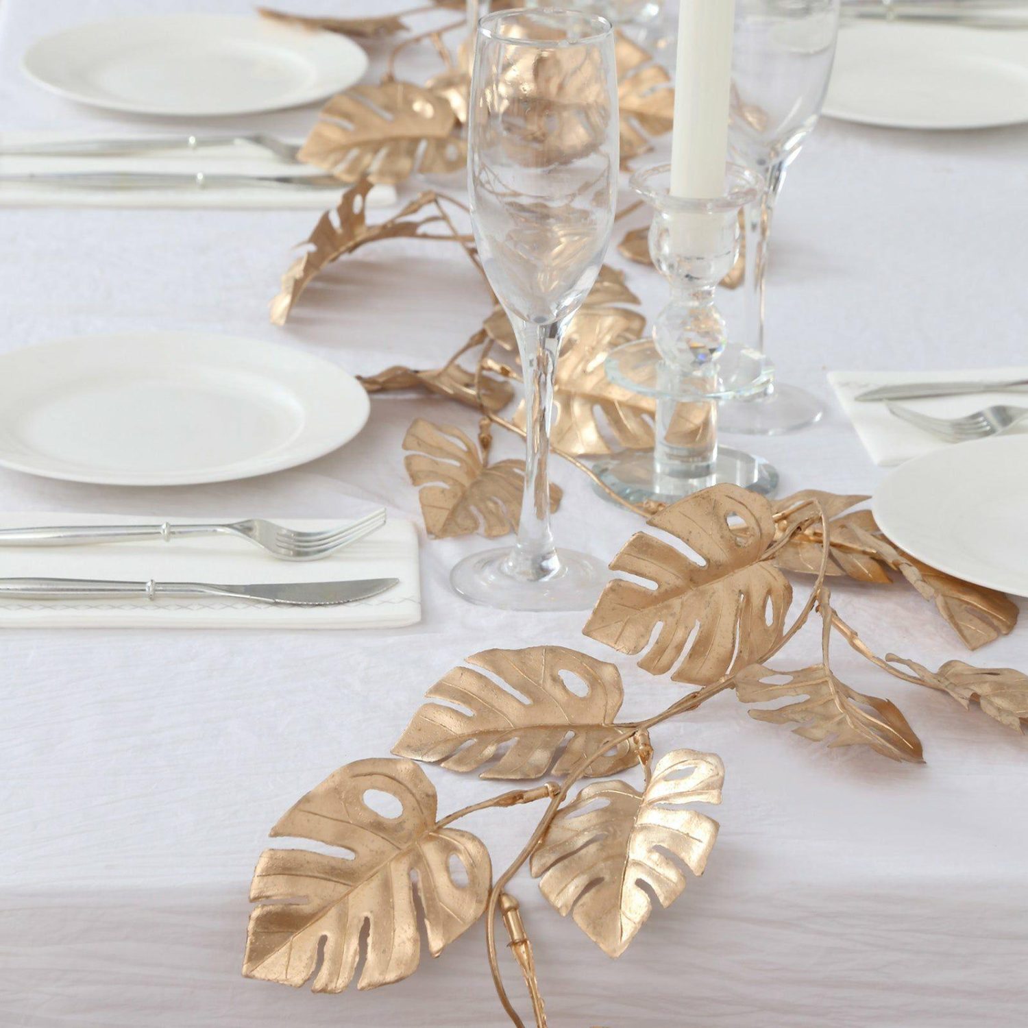 Hanging Plants | Metallic Gold Artificial Monstera Leaf Table Garland Plant, Faux Tropical Jungle Hanging Vine 7ft Flower Garlands Hanging Plants