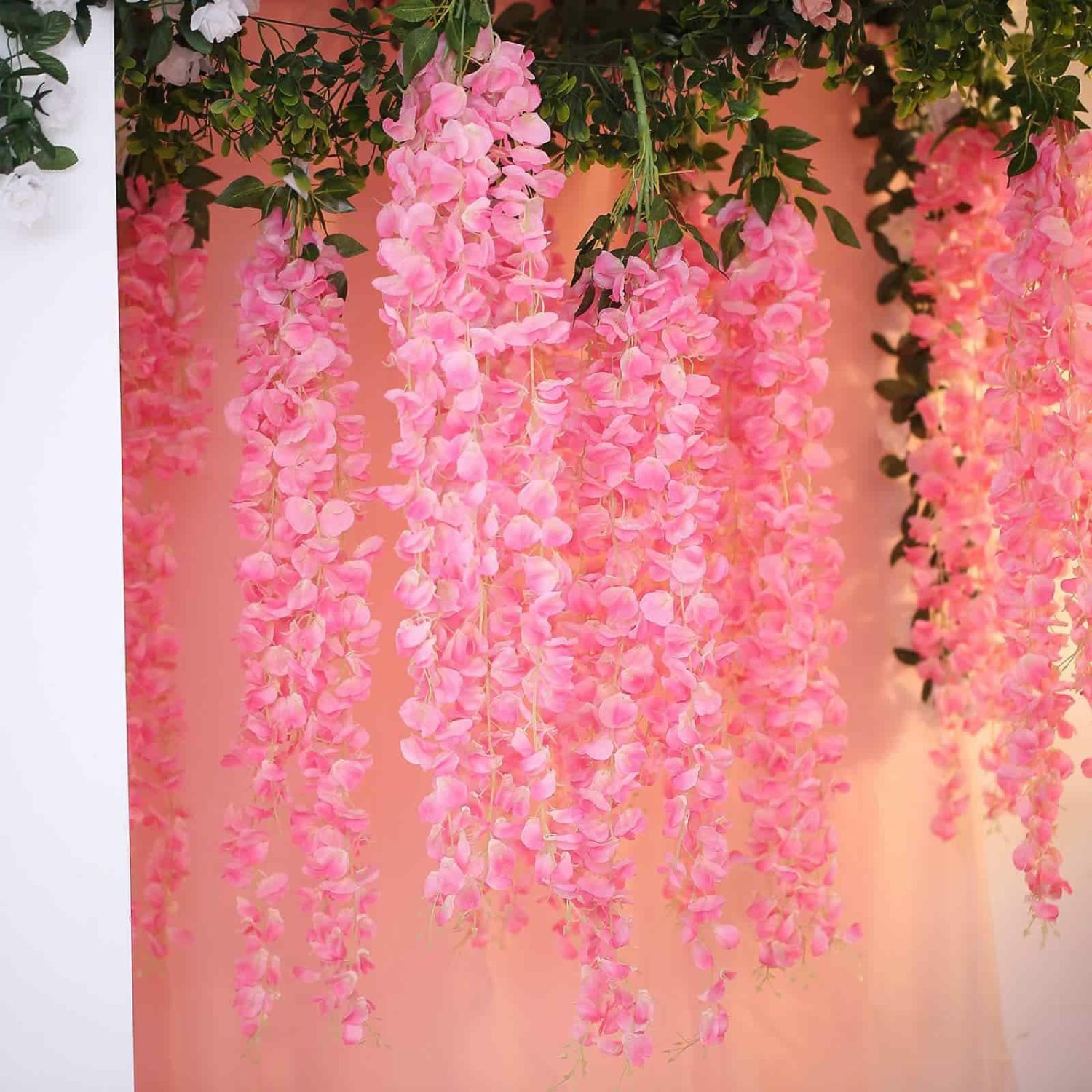 Hanging Plants | Pink Artificial Silk Hanging Wisteria Flower Garland Vines – Elaborated 5 Full Strands in 1 Bush 42″ Flower Garlands Hanging Plants