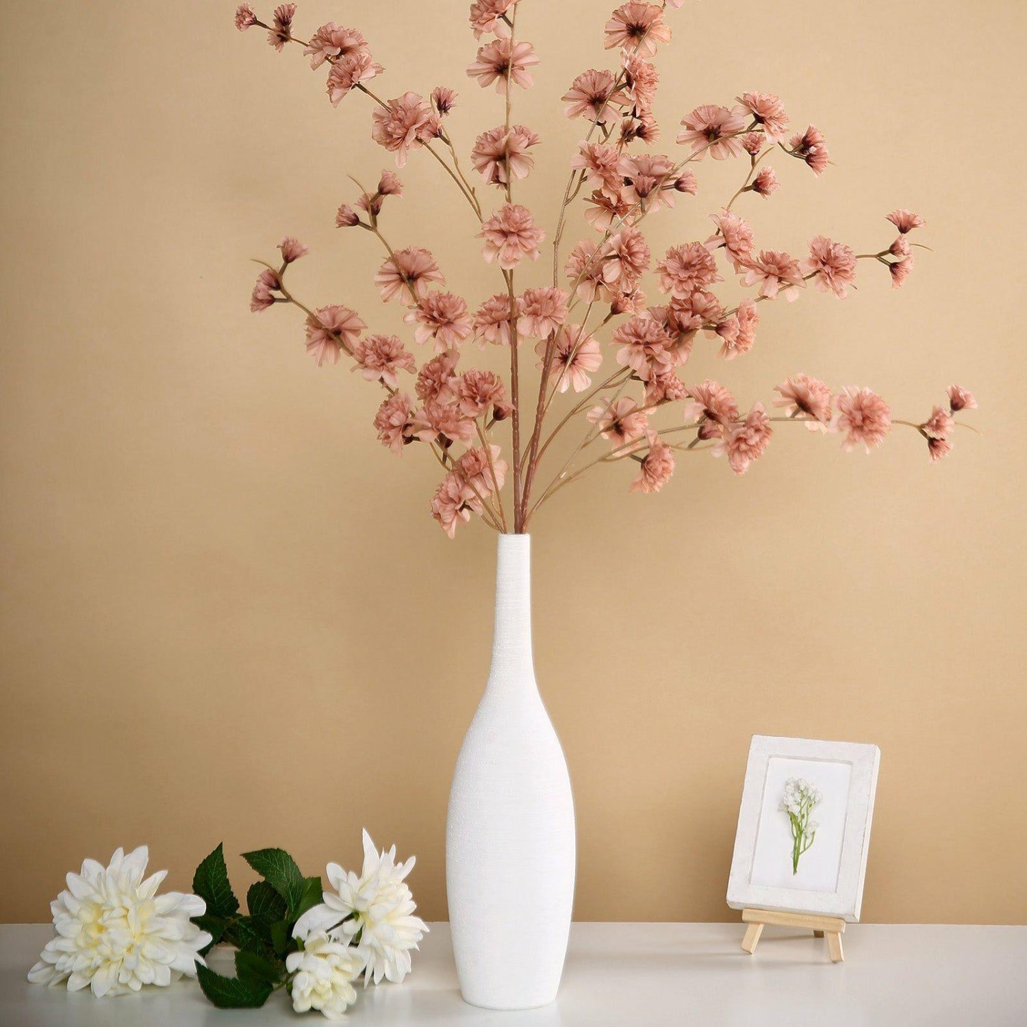 Hydrangea & Carnation Mums | 2 Branches Dusty Rose Artificial Silk Carnation Flower Stems 42″ Tall Artificial Flowers Dusty rose