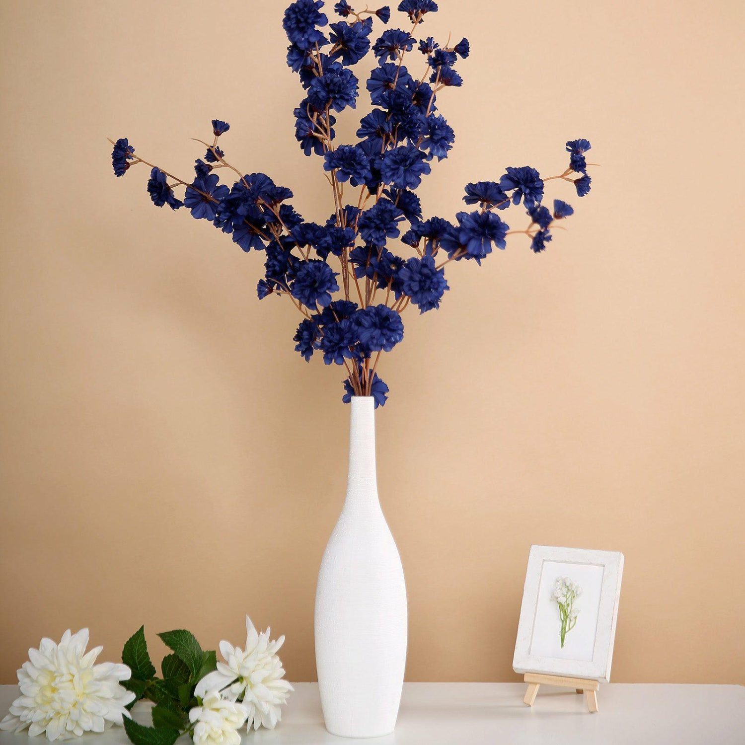 Hydrangea & Carnation Mums | 2 Branches Navy Blue Artificial Silk Carnation Flower Stems 42″ Tall Artificial Flowers Hydrangea & Carnation Mums