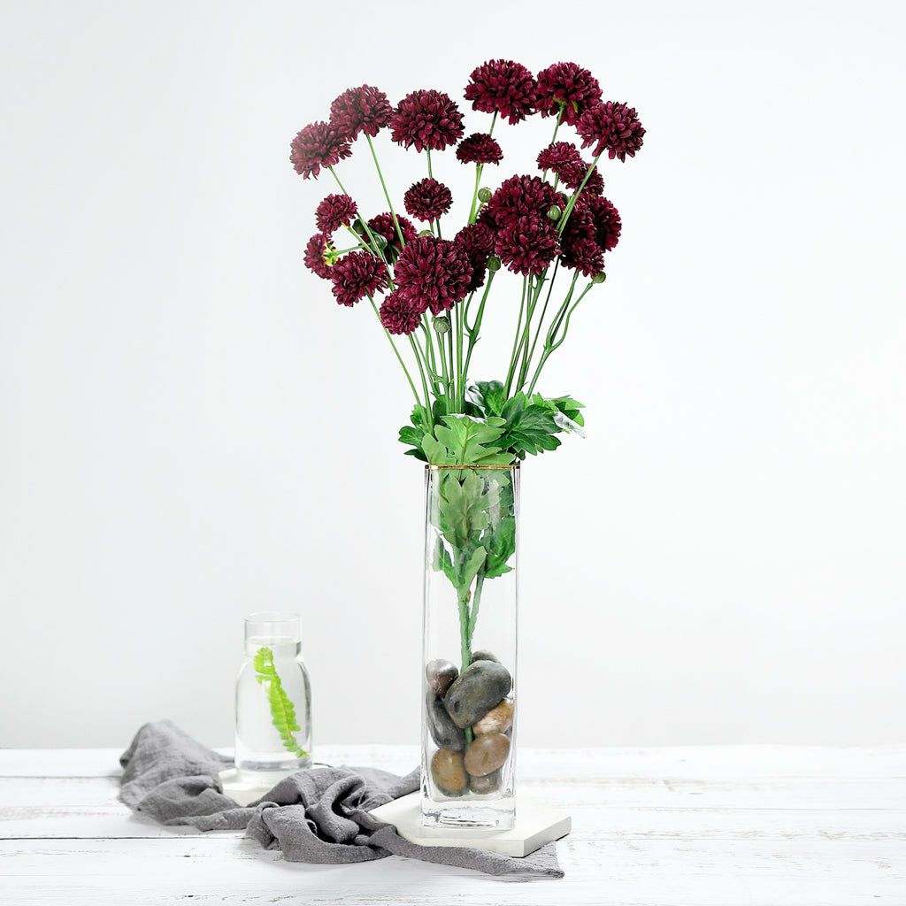 Hydrangea & Carnation Mums | 2 Bushes Burgundy Artificial Chrysanthemum Mum Flower Bouquets 33″ Artificial Flowers Burgundy