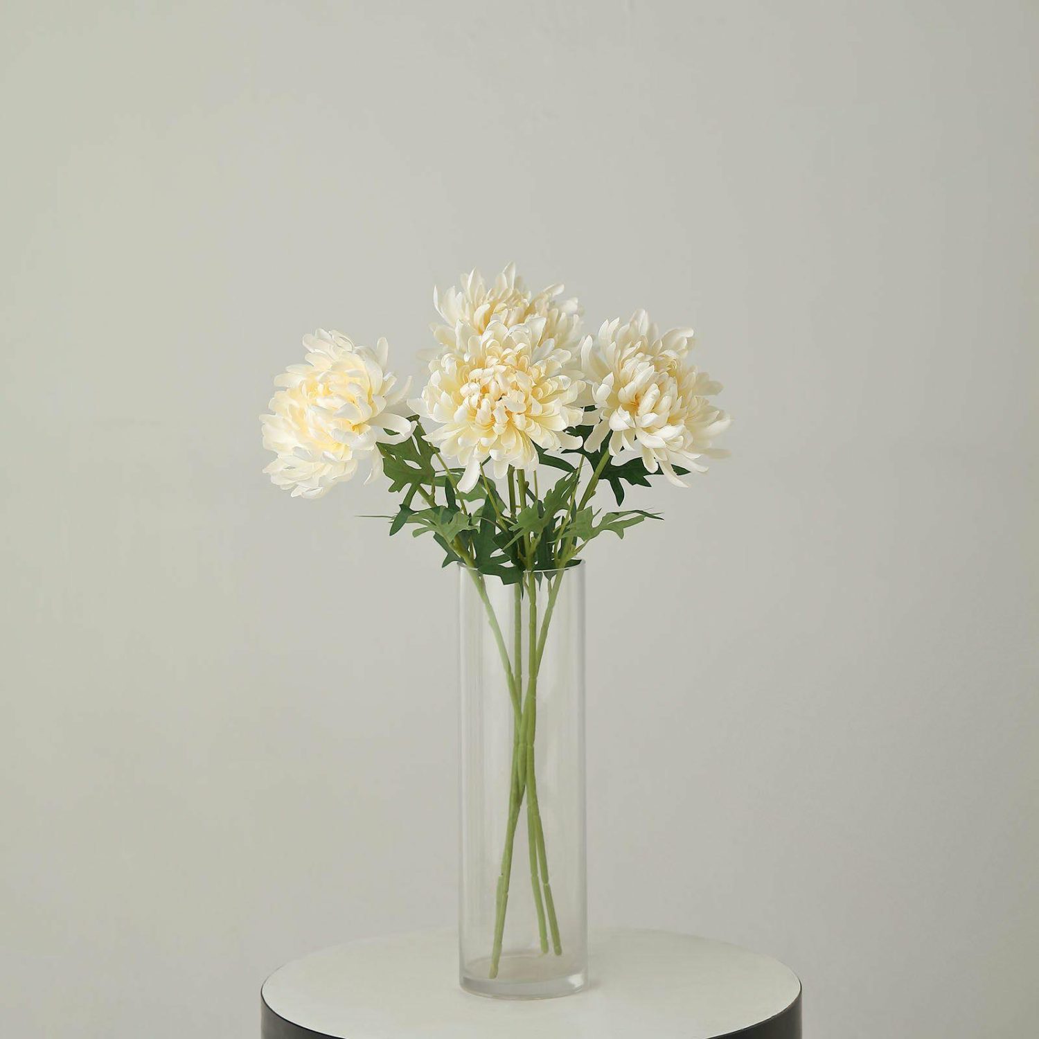 Hydrangea & Carnation Mums | 3 Stems Ivory Artificial Silk Chrysanthemum Bouquet Flowers, Large Faux Mum Branches 27″ Artificial Flowers Hydrangea & Carnation Mums