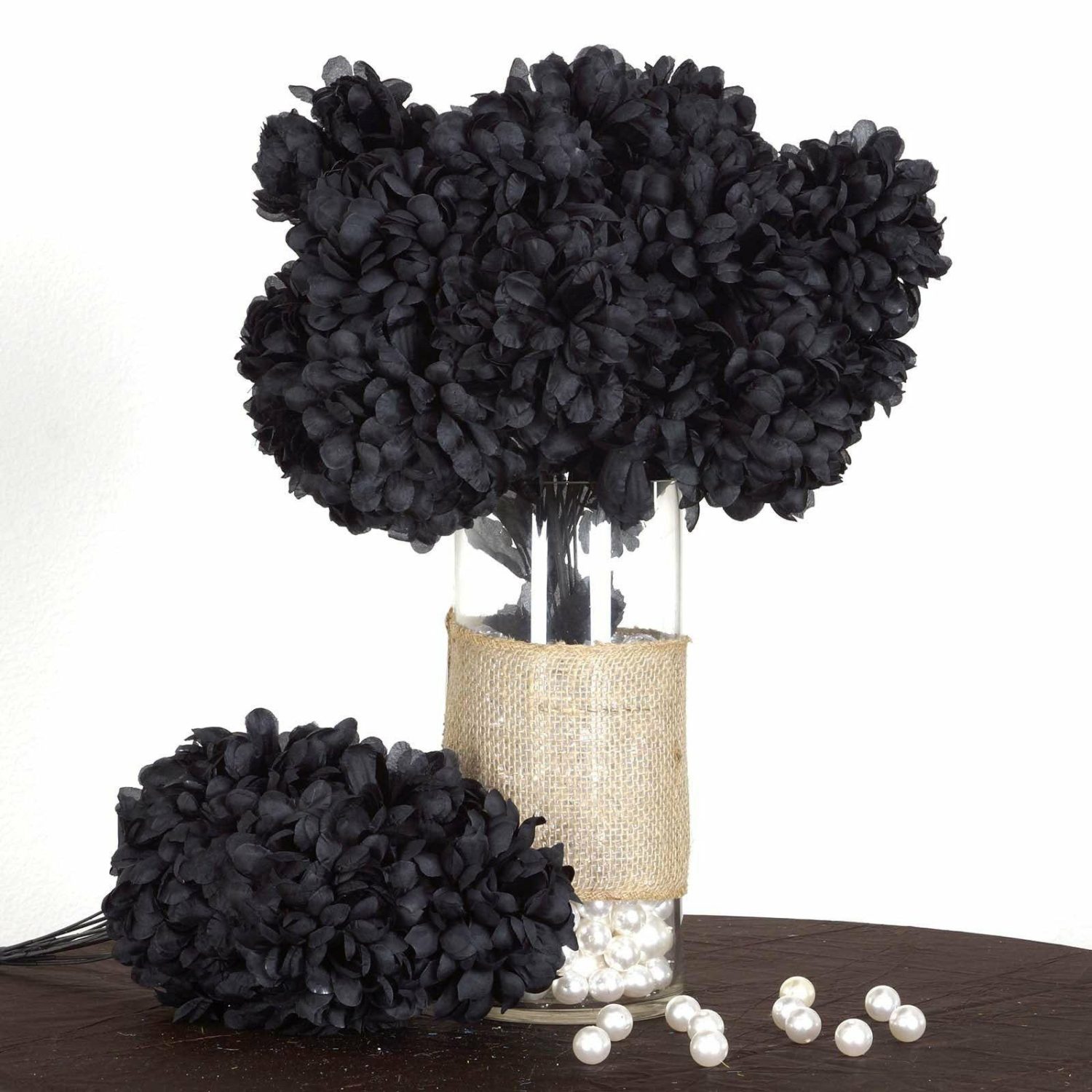 Hydrangea & Carnation Mums | 4 Bushes Black Artificial Silk Chrysanthemums 56 Faux Flowers Artificial Flowers Black