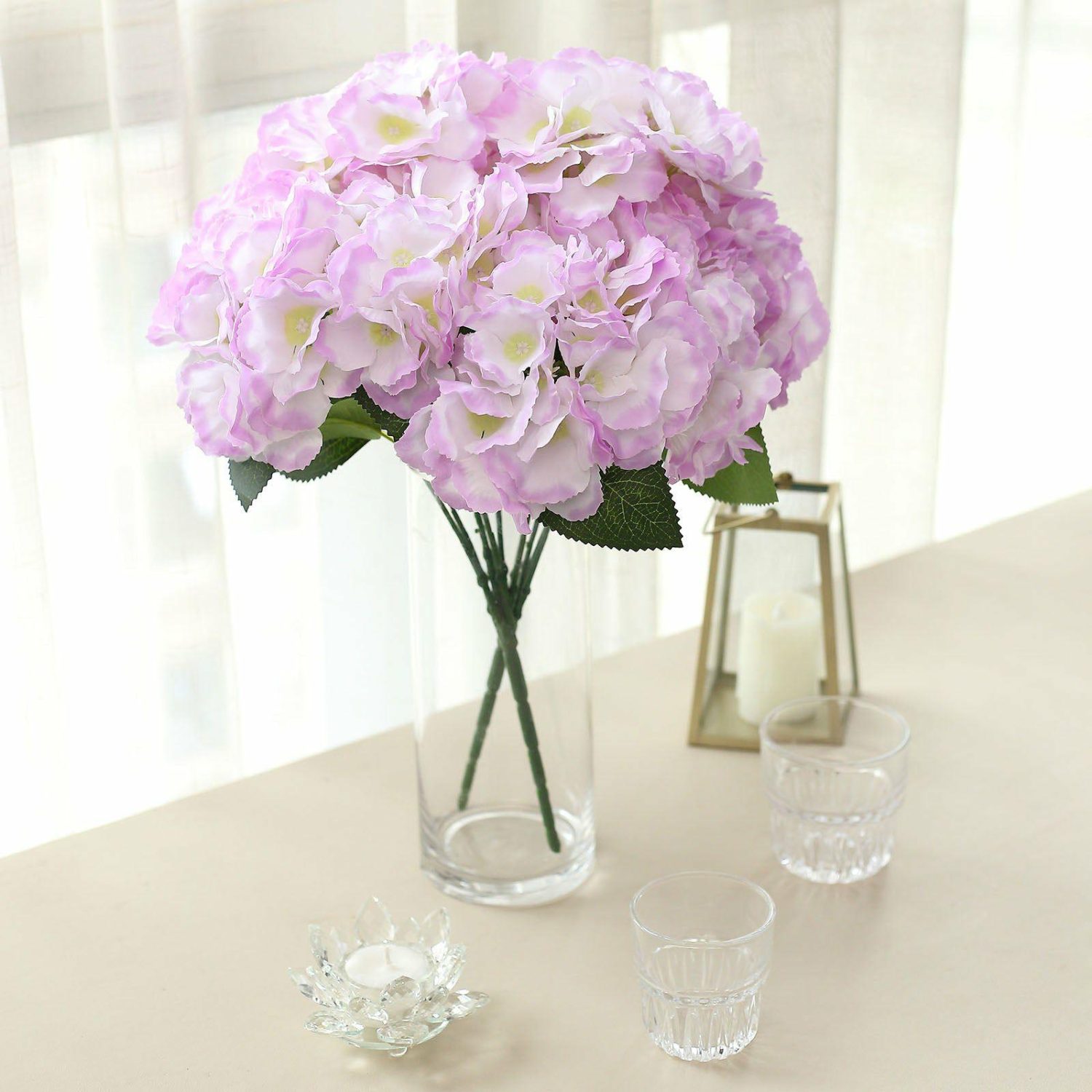 Hydrangea & Carnation Mums | 5 Bushes Lavender Lilac Artificial Silk Hydrangea Flower Bouquets Artificial Flowers Hydrangea & Carnation Mums