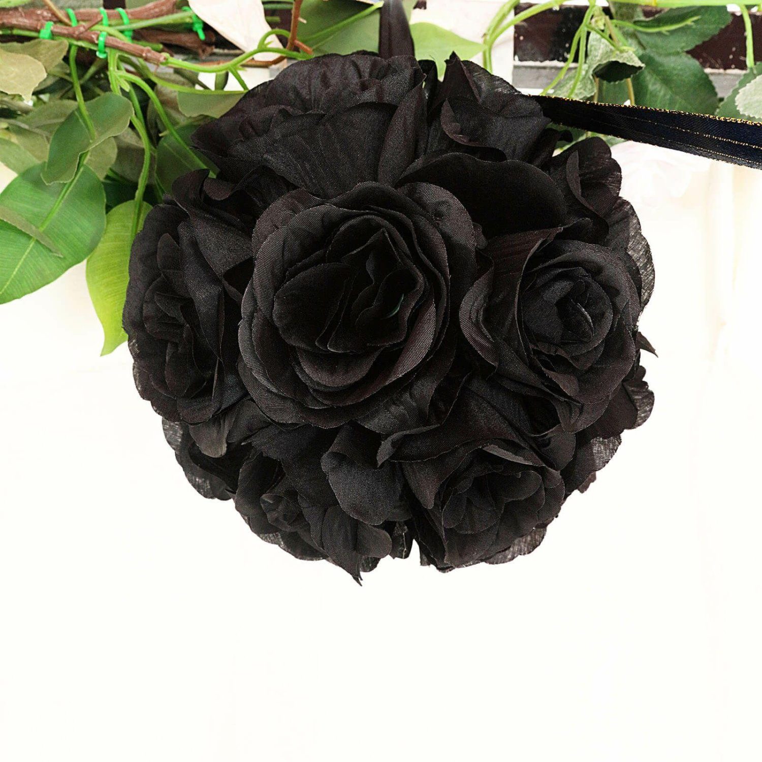 Kissing Balls | 2 Pack Black Artificial Silk Rose Kissing Ball, Faux Flower Ball 7″ Accent Flowers Black