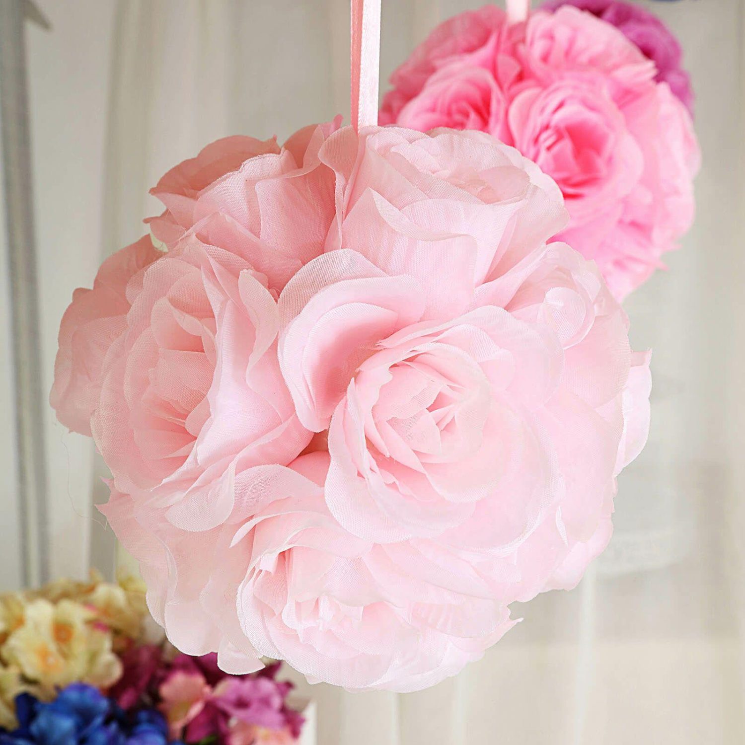 Kissing Balls | 2 Pack Blush Artificial Silk Rose Kissing Ball, Flower Ball 7″ Accent Flowers Blush