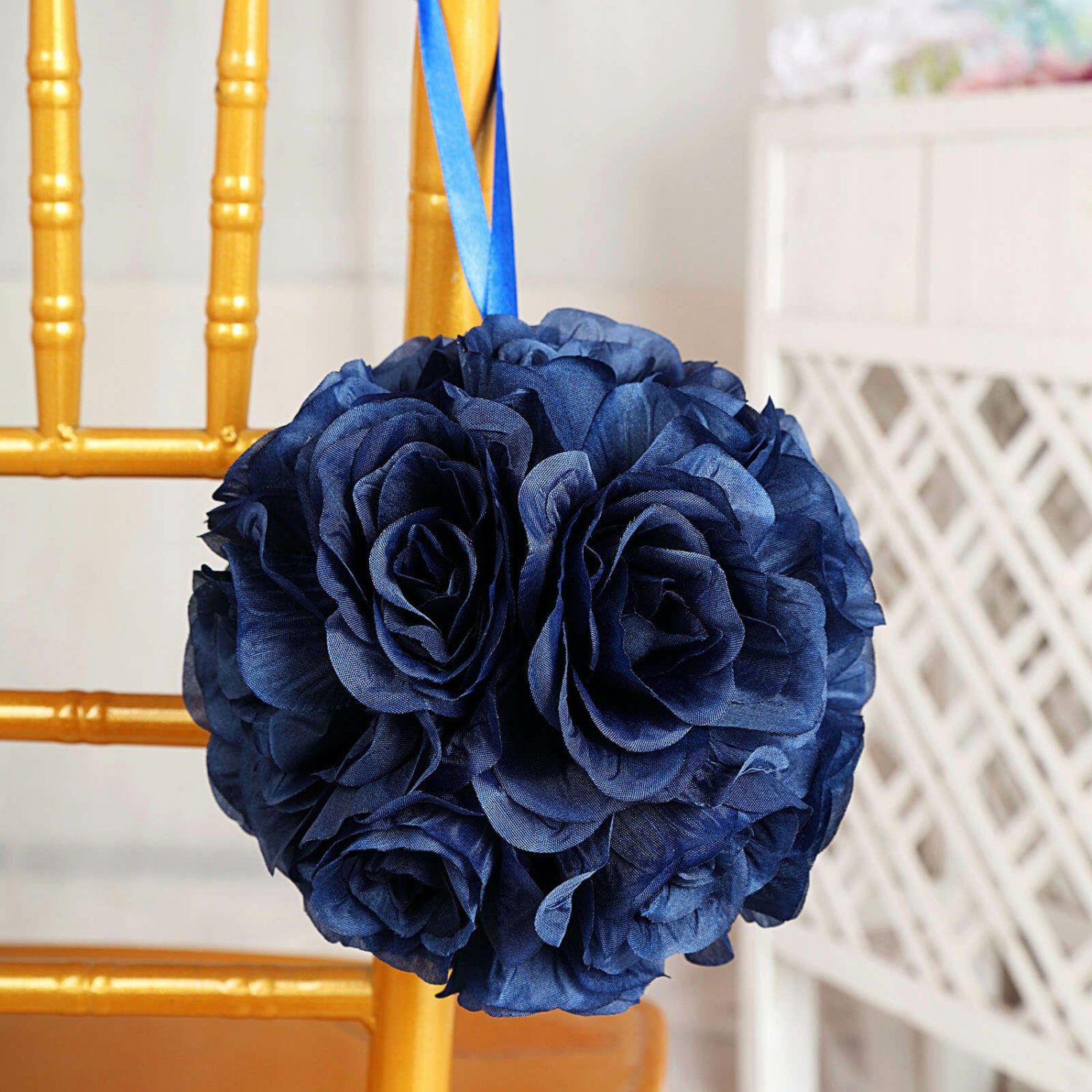 Kissing Balls | 2 Pack Navy Blue Artificial Silk Rose Kissing Ball, Flower Ball 7″ Accent Flowers Kissing Balls