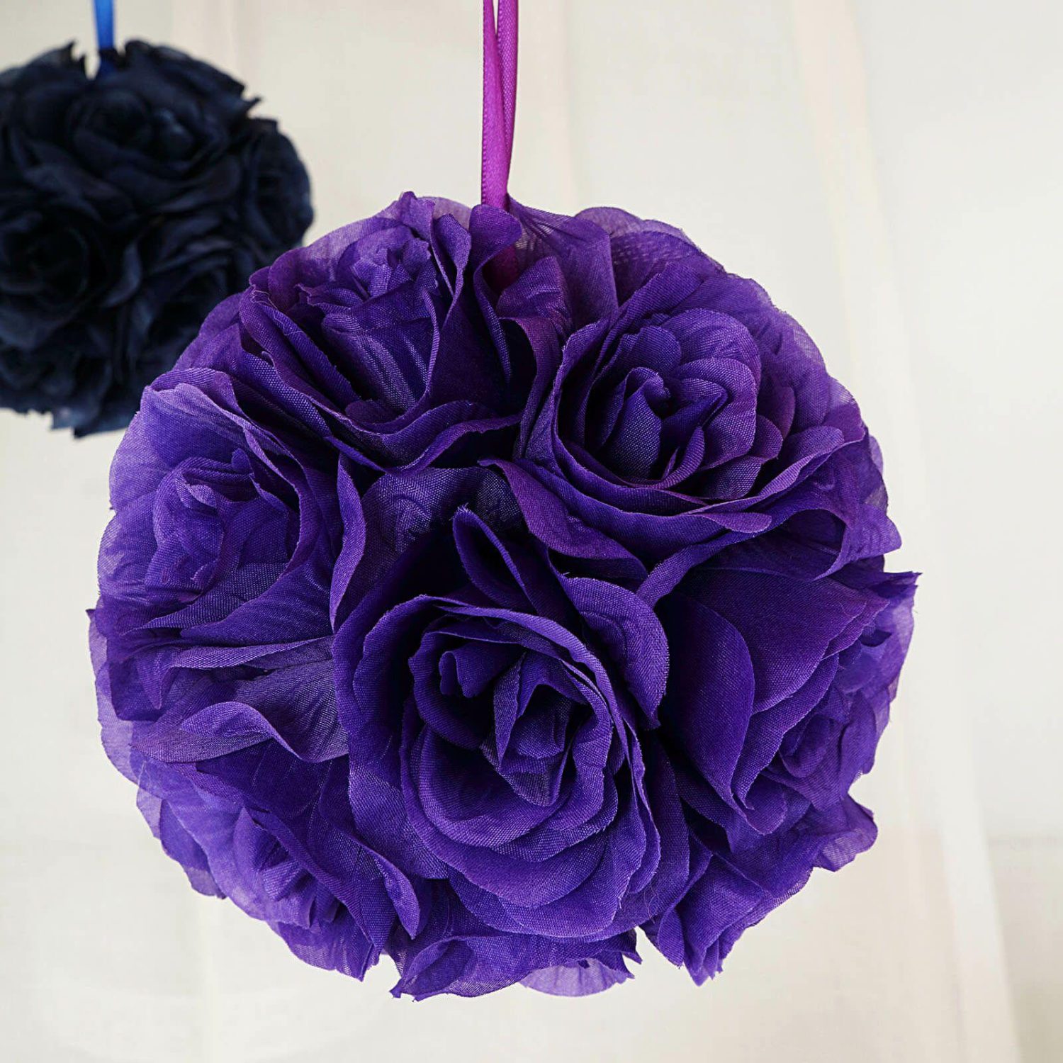 Kissing Balls | 2 Pack Purple Artificial Silk Rose Kissing Ball, Faux Flower Ball 7″ Accent Flowers Kissing Balls