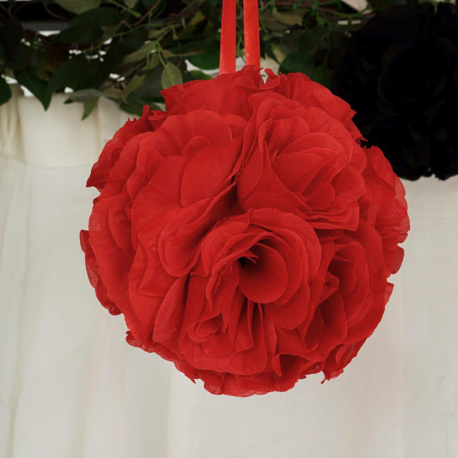 Kissing Balls | 2 Pack Red Artificial Silk Rose Kissing Ball, Faux Flower Ball 7″ Accent Flowers Kissing Balls