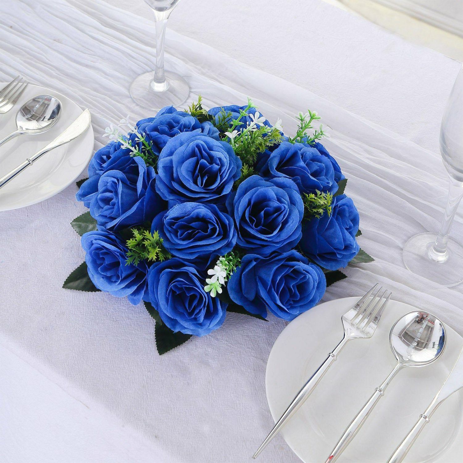 Kissing Balls | 2 Pack Royal Blue Artificial Flower Ball Bouquets For Centerpieces, 15-Head Silk Rose Kissing Balls 10″ Accent Flowers Kissing Balls