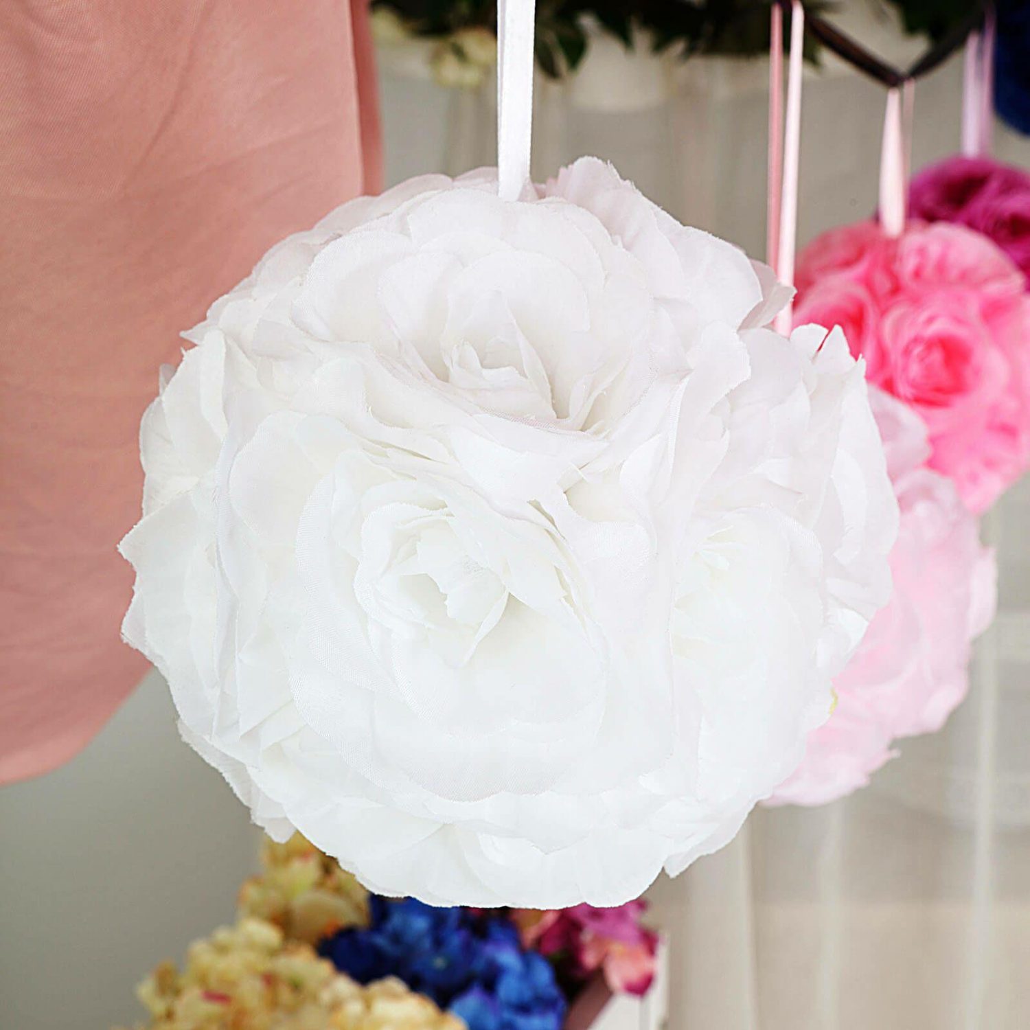 Kissing Balls | 2 Pack White Artificial Silk Rose Kissing Ball, Faux Flower Ball 7″ Accent Flowers Kissing Balls