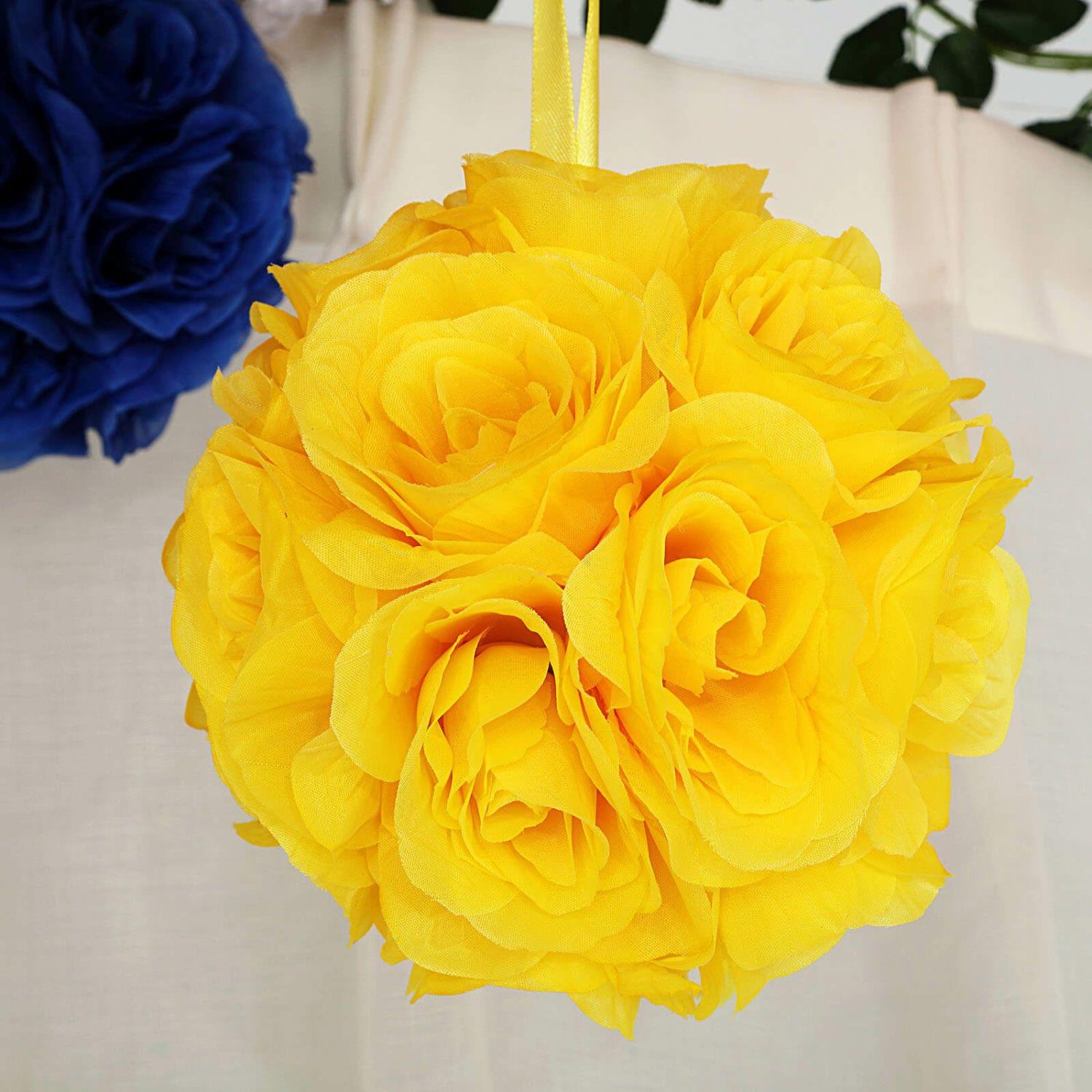 Kissing Balls | 2 Pack Yellow Artificial Silk Rose Kissing Ball, Faux Flower Ball 7″ Accent Flowers Kissing Balls