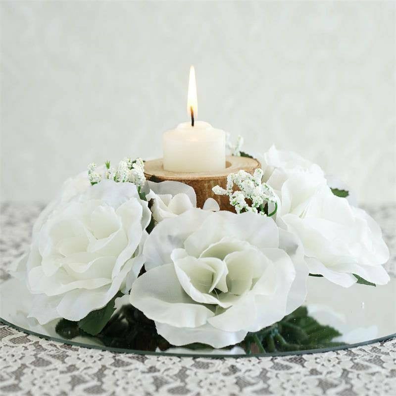 Kissing Balls | 4 Pack Ivory Artificial Silk Rose Flower Candle Ring Wreaths 3″ Accent Flowers Ivory