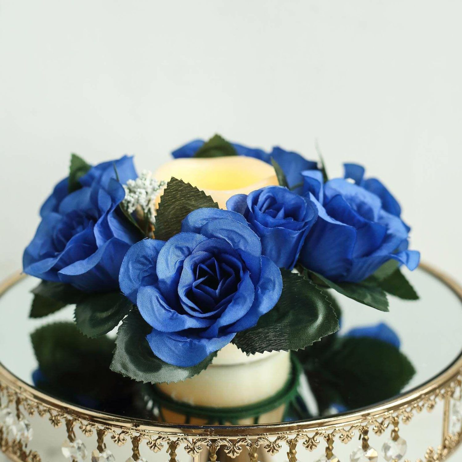 Kissing Balls | 4 Pack Royal Blue Artificial Silk Rose Flower Candle Ring Wreaths 3″ Accent Flowers Kissing Balls